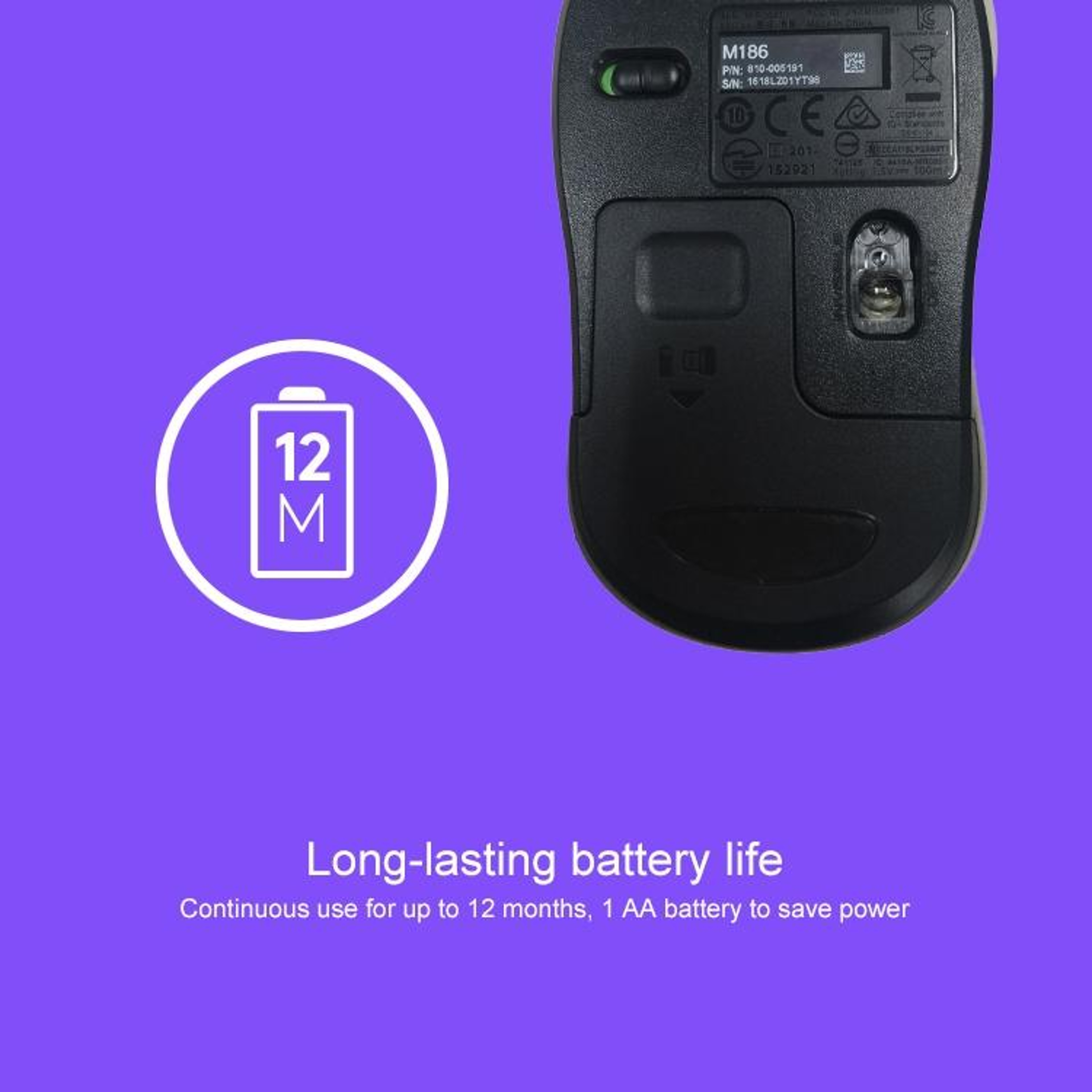 Logitech M186 Wireless Mouse 1000 DPI Ergonomic USB Wireless Mouse for Laptop & Desktop – view 6
