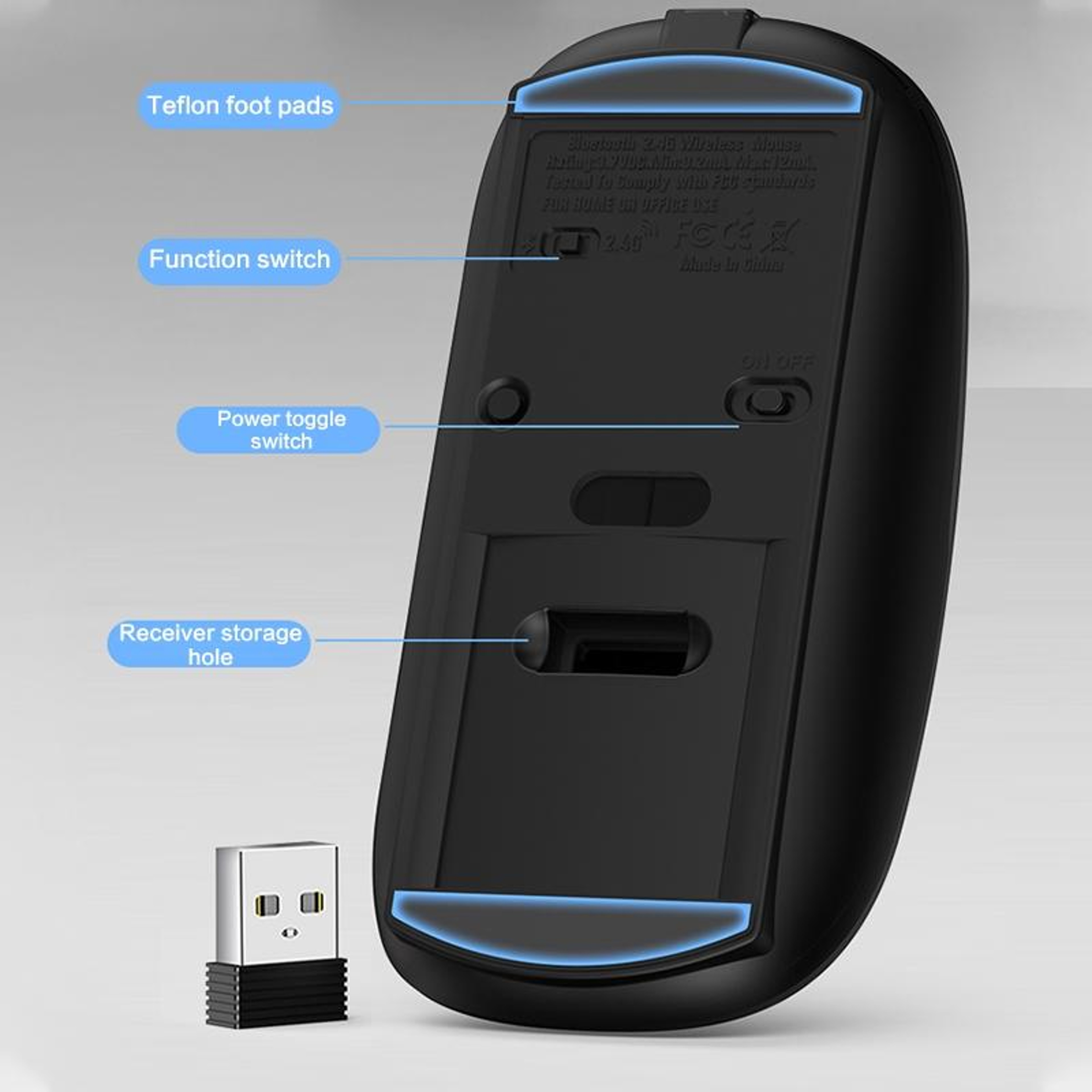 ZGA Dual Mode Wireless Mouse Bluetooth 5.0 Rechargeable Silent Portable Computer Mouse – view 6