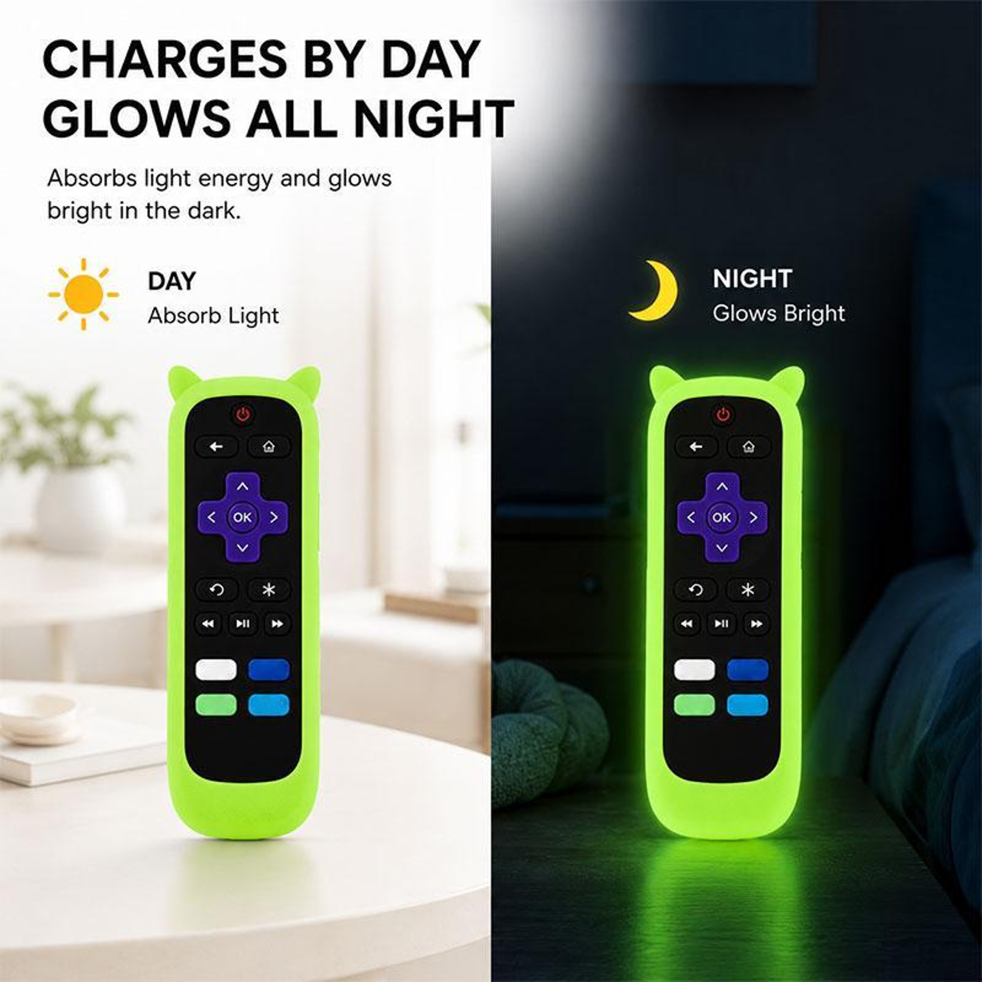 Cute Cat Ears TCL Roku TV Remote Cover Silicone Remote Control Case with Luminous Strap – view 6