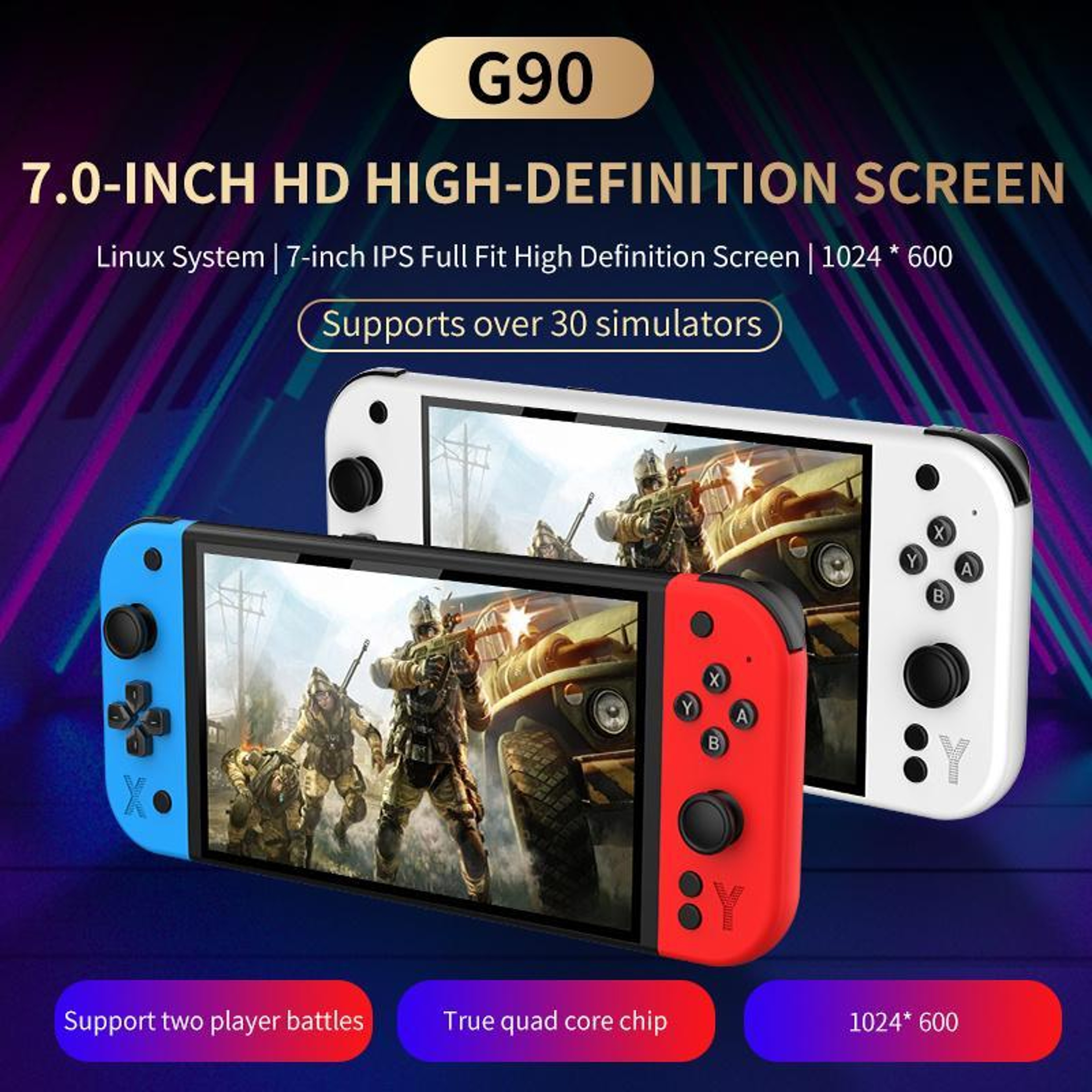 G90 Handheld Game Console 7 Inch IPS HD Retro Game Console with 64GB TF Card and 30 Plus Emulators – view 3