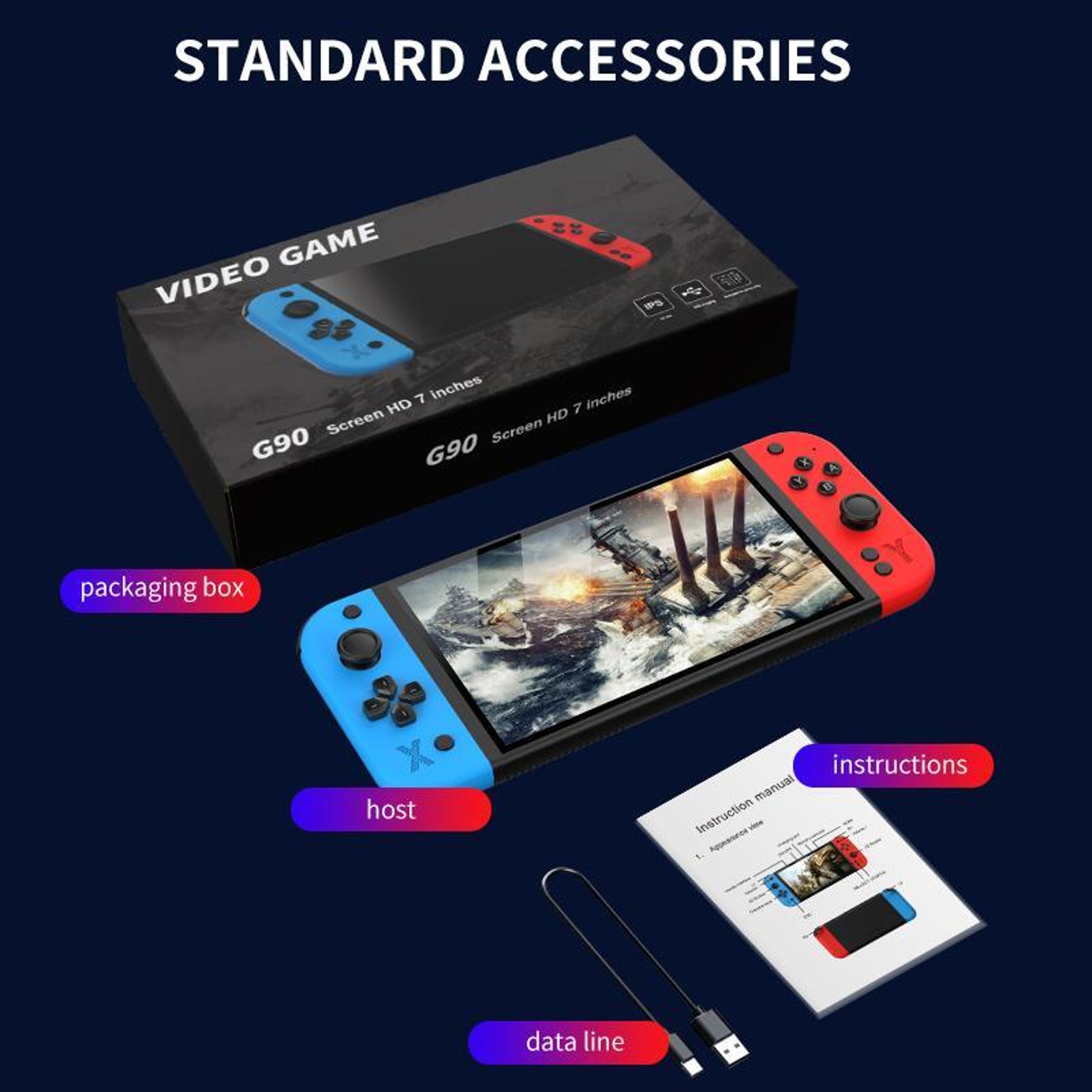 G90 Handheld Game Console 7 Inch IPS HD Retro Game Console with 64GB TF Card and 30 Plus Emulators – view 8