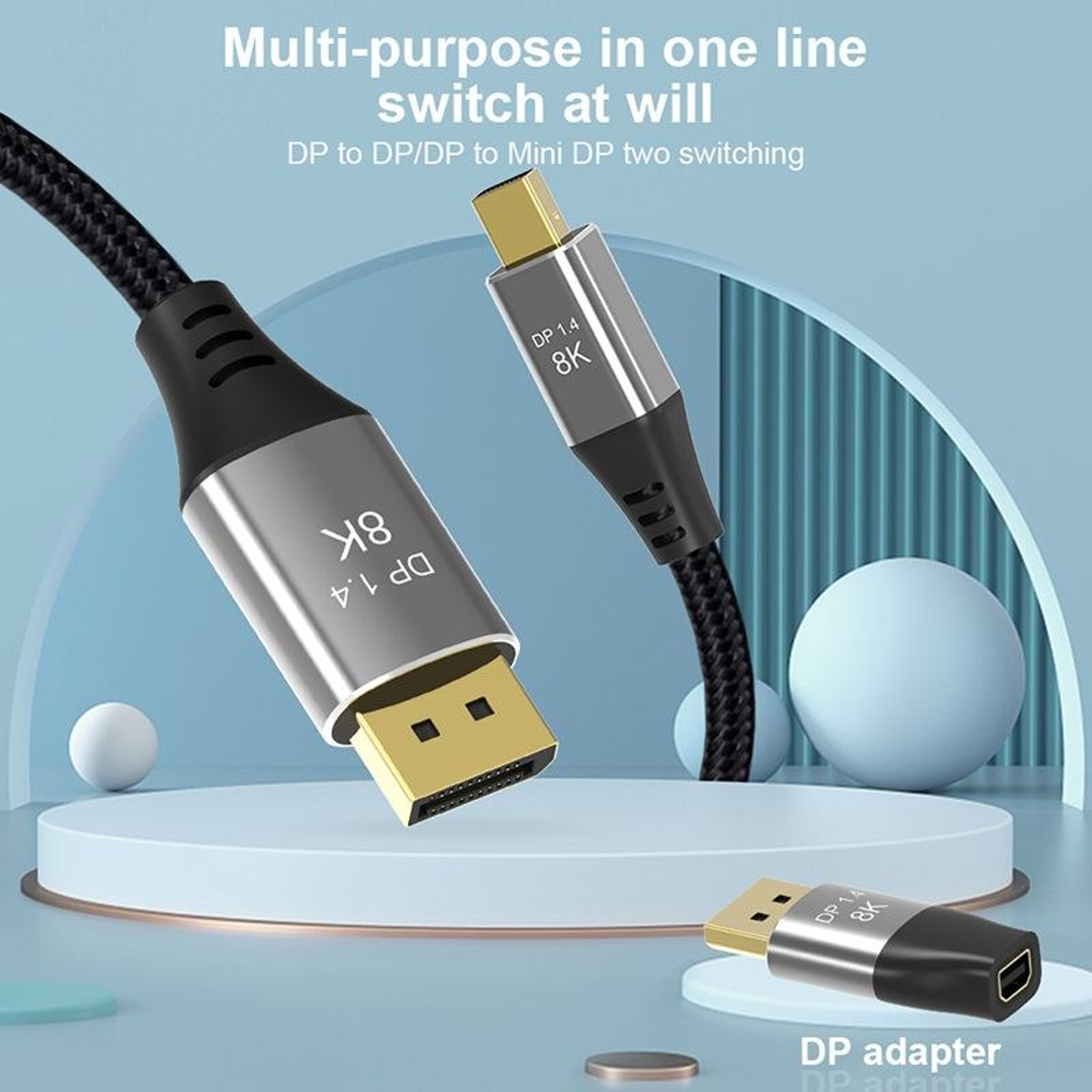 DP 1.4 8K DisplayPort Adapter to Mini DisplayPort Adapter Bi Directional Video Converter – view 8