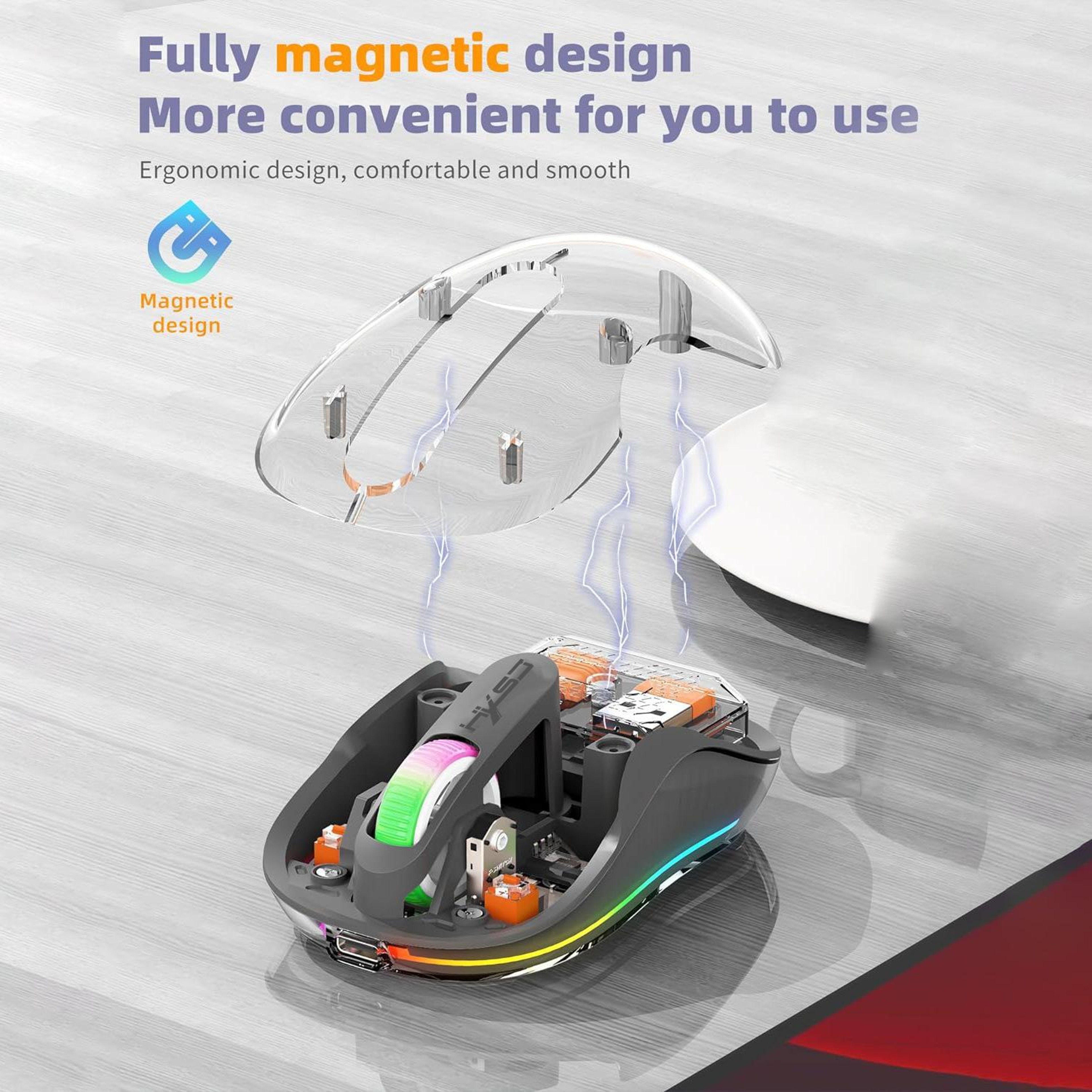 HXSJ M333 Transparent Wireless Mouse TriMode Bluetooth Mouse Rechargeable Silent Wireless Mouse 4