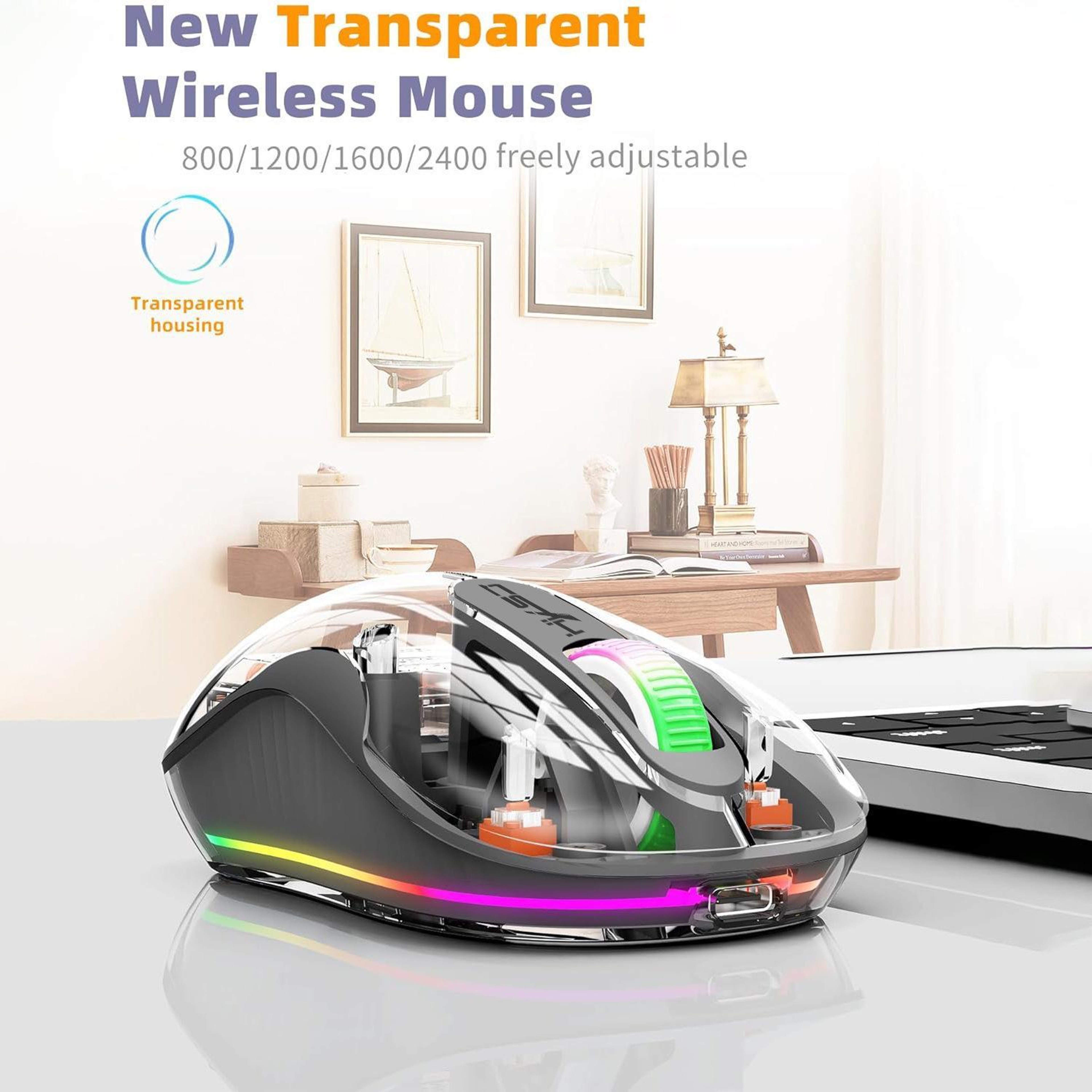 HXSJ M333 Transparent Wireless Mouse TriMode Bluetooth Mouse Rechargeable Silent Wireless Mouse 8