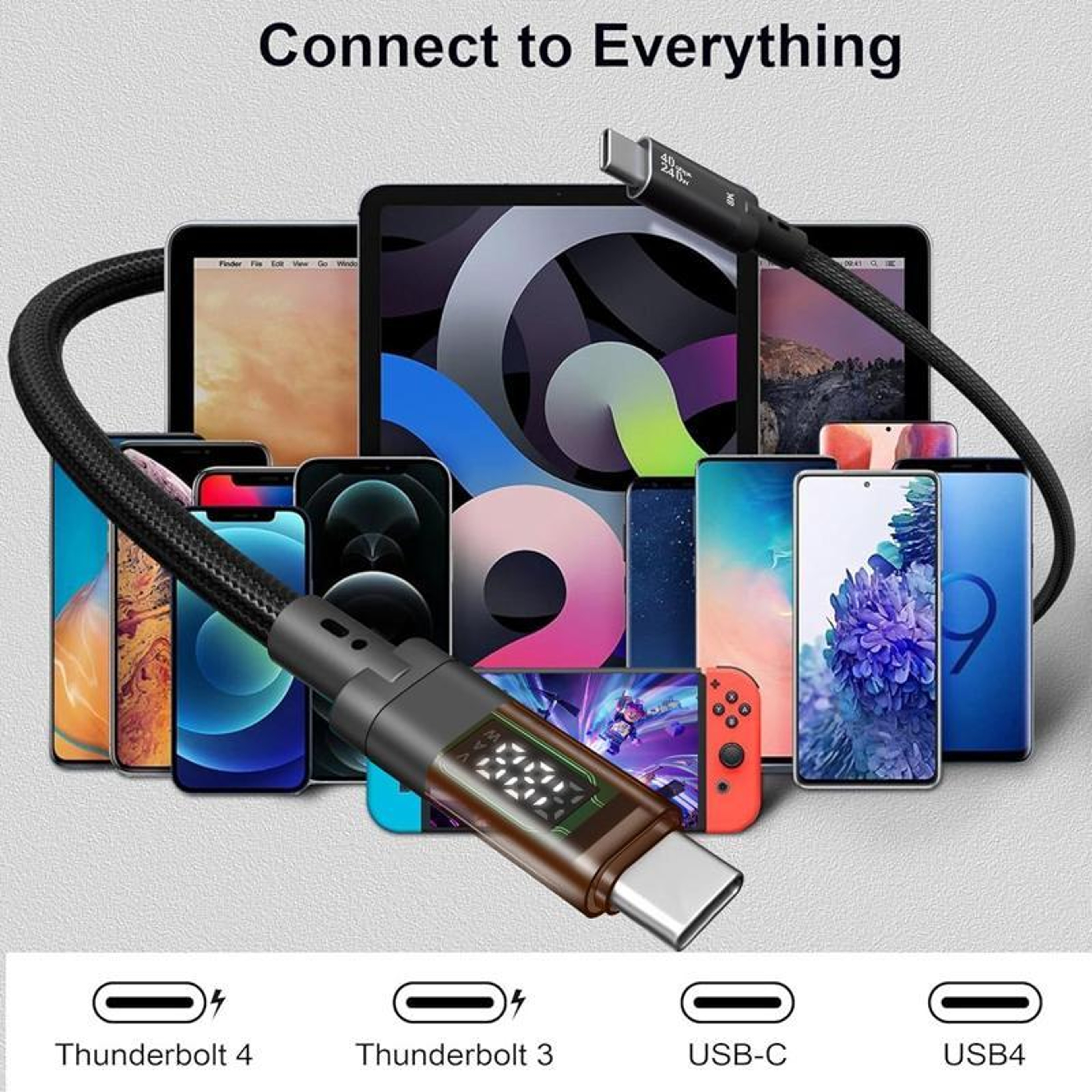 QGeeM USB4 Cable 240W USB-C Fast Charging Cable with Digital Display 40Gbps 8K Video 1M – view 6