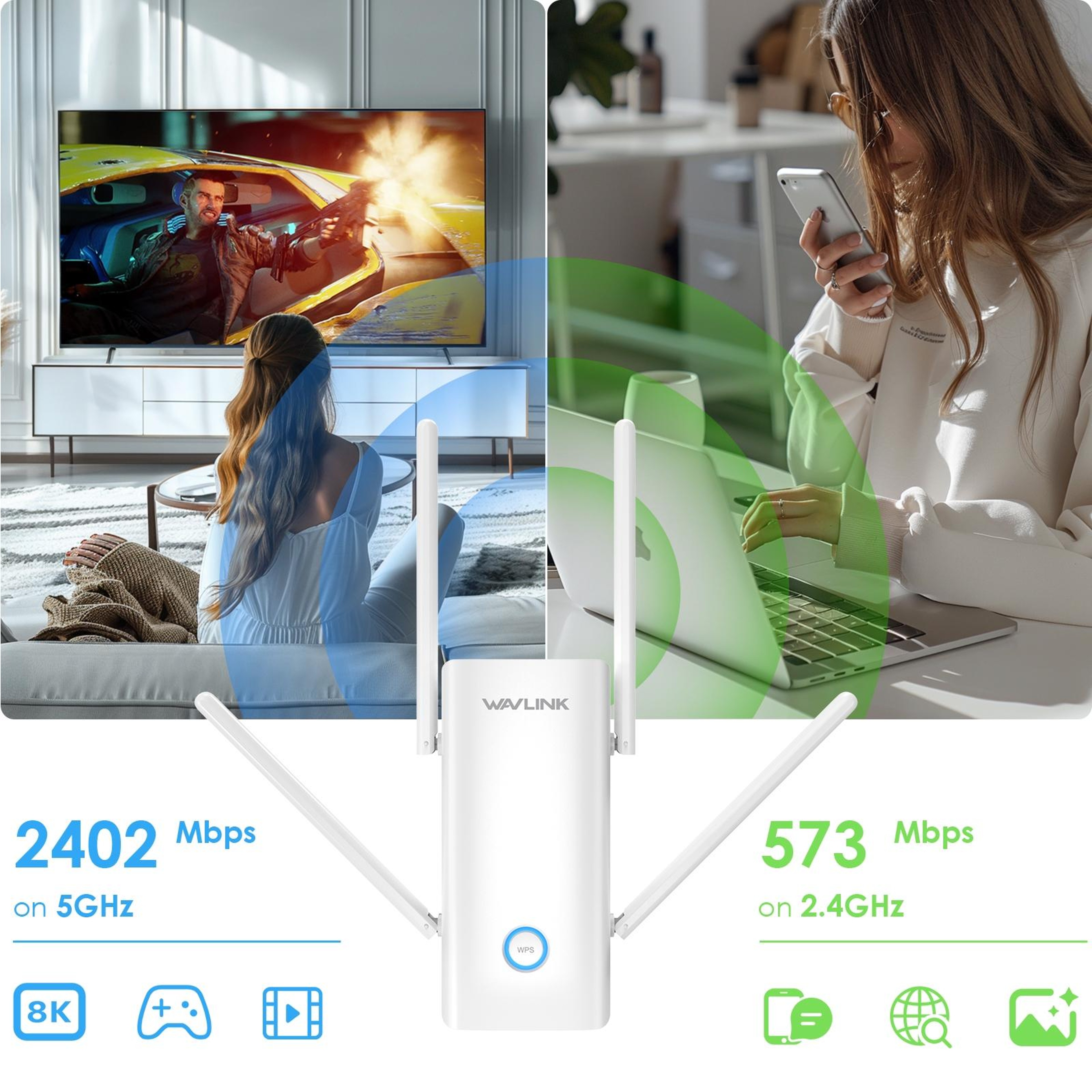 Wavlink AX3000 WiFi 6 Extender Dual Band Mesh WiFi Extender With Gigabit Port 2