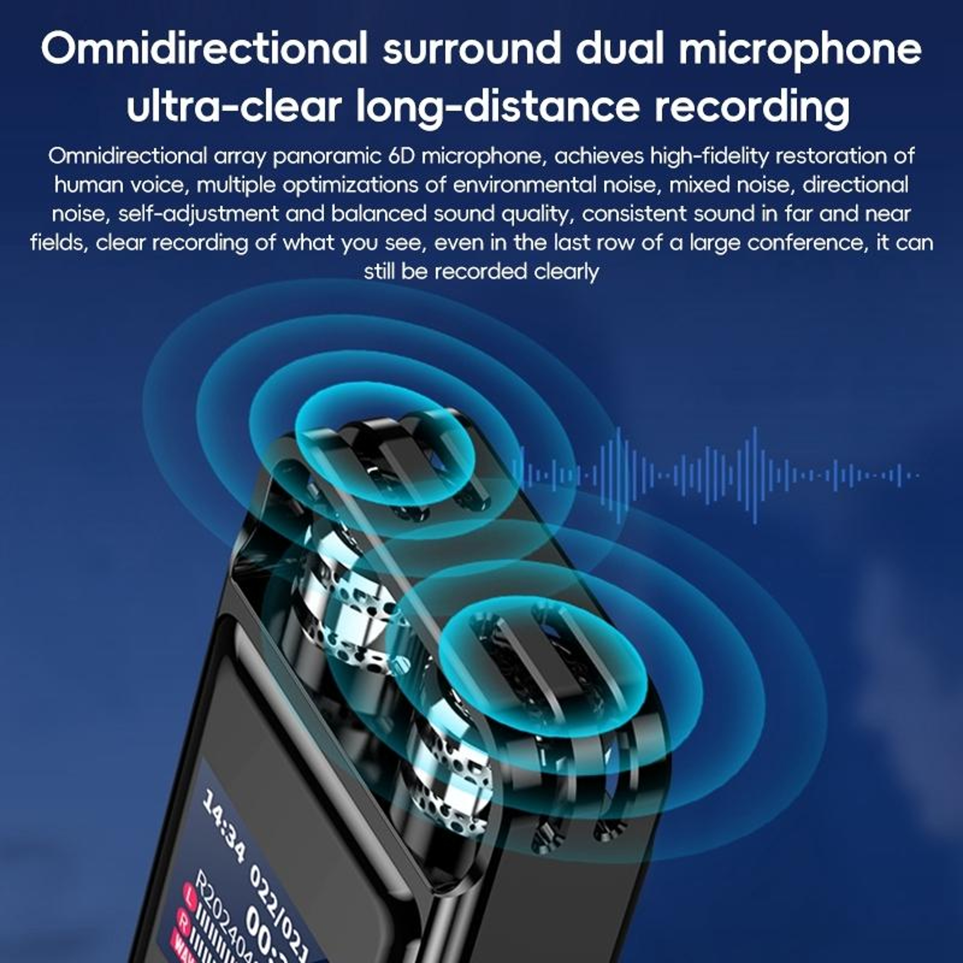 ZD43B Digital Voice Recorder 32GB With AI Noise Reduction Dual Microphone Audio Recorder 7
