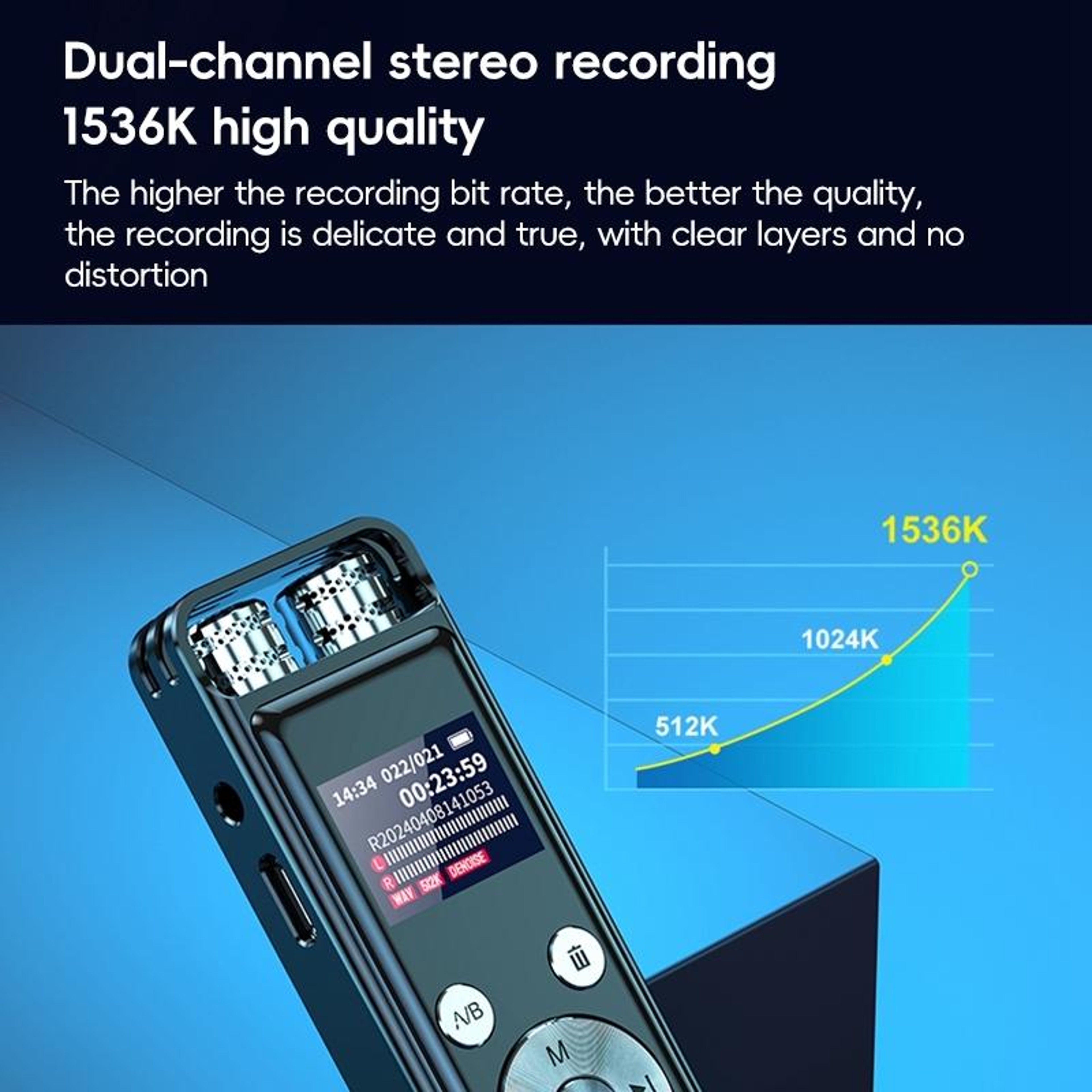 ZD43B Digital Voice Recorder 32GB With AI Noise Reduction Dual Microphone Audio Recorder 9