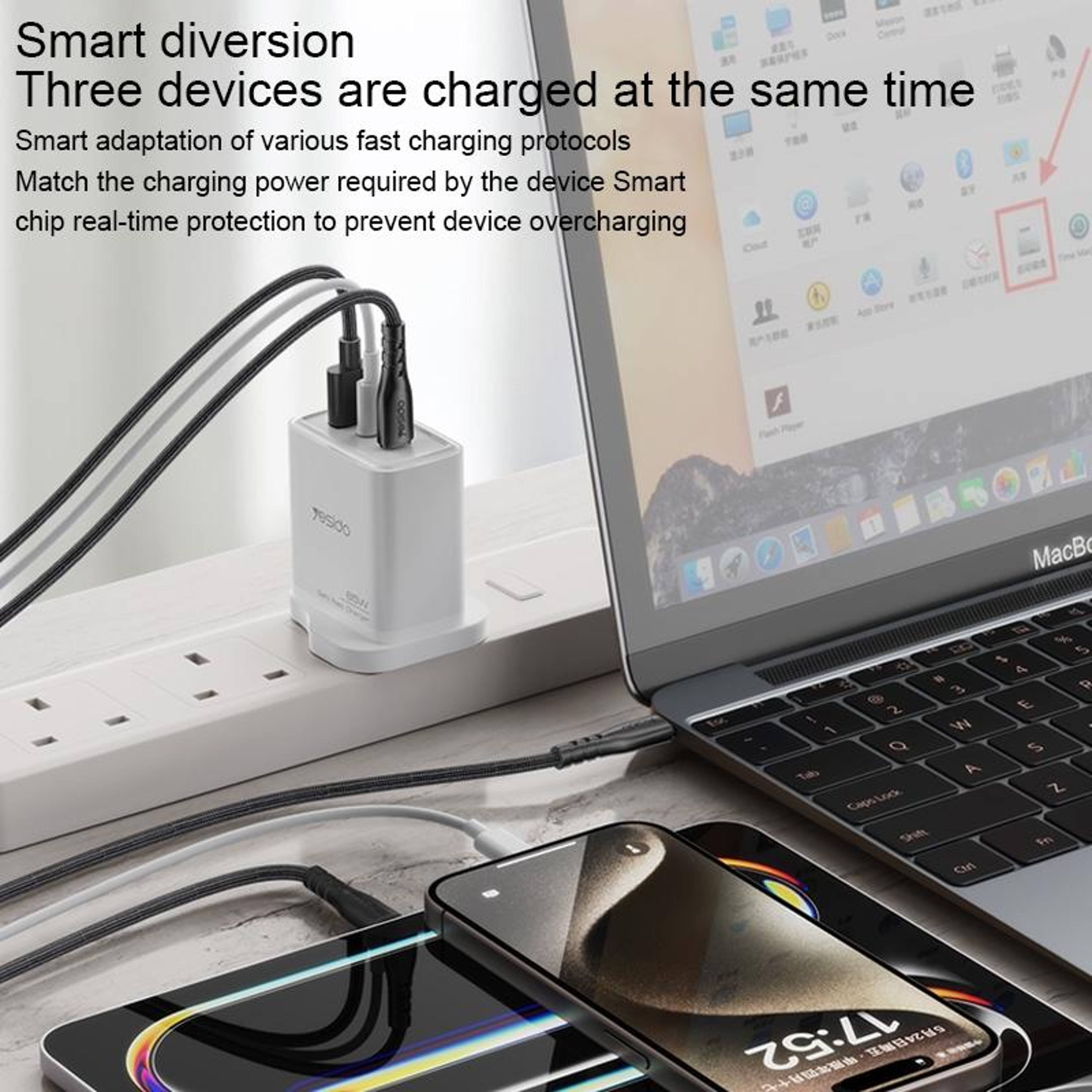 Yesido YC89 65W GaN Charger USB C Fast Charger With USB And 8 Pin Cable 9
