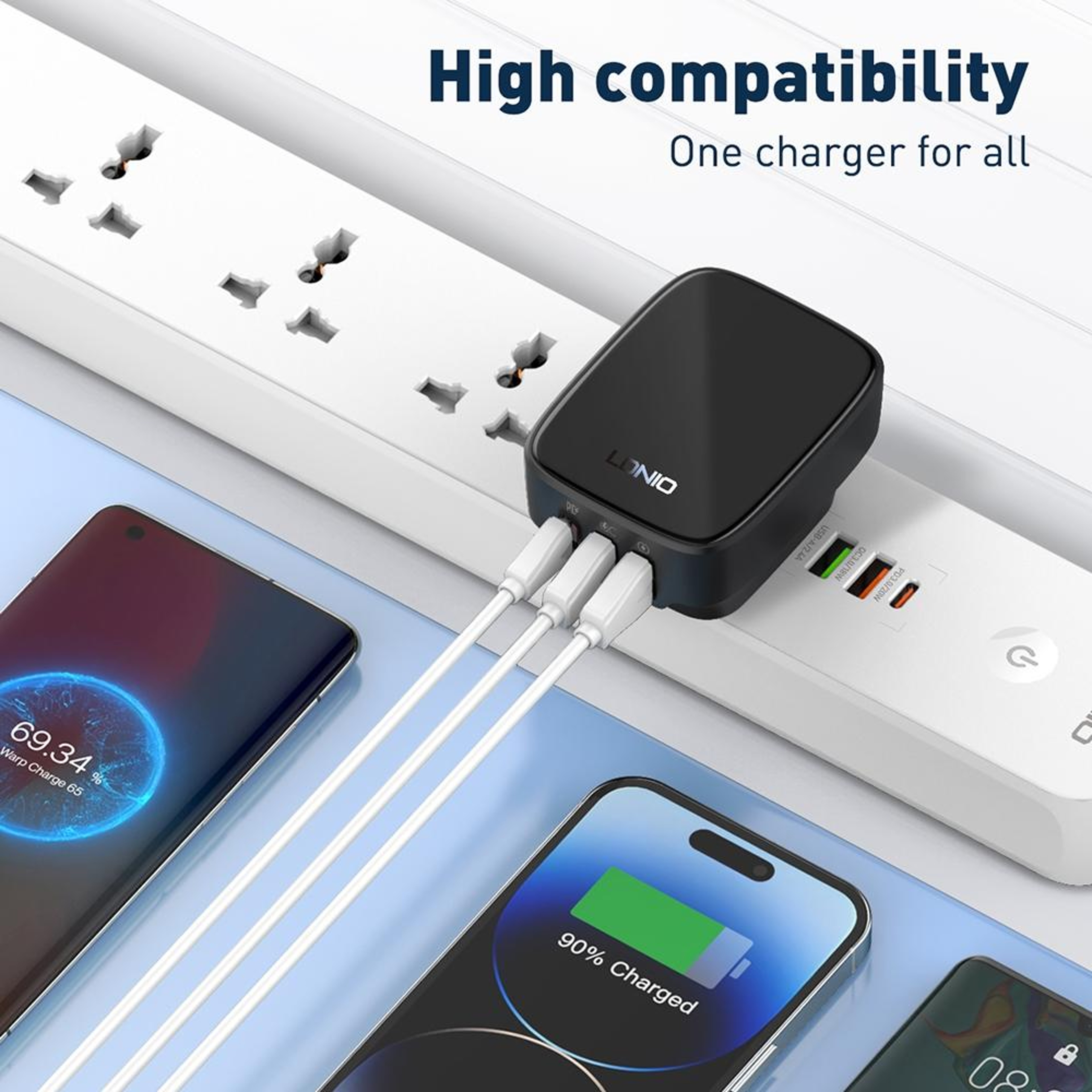 LDNIO 32W USB C PD Charger Fast Wall Charger With Dual USB Ports And 1m Lightning Cable US Plug 5