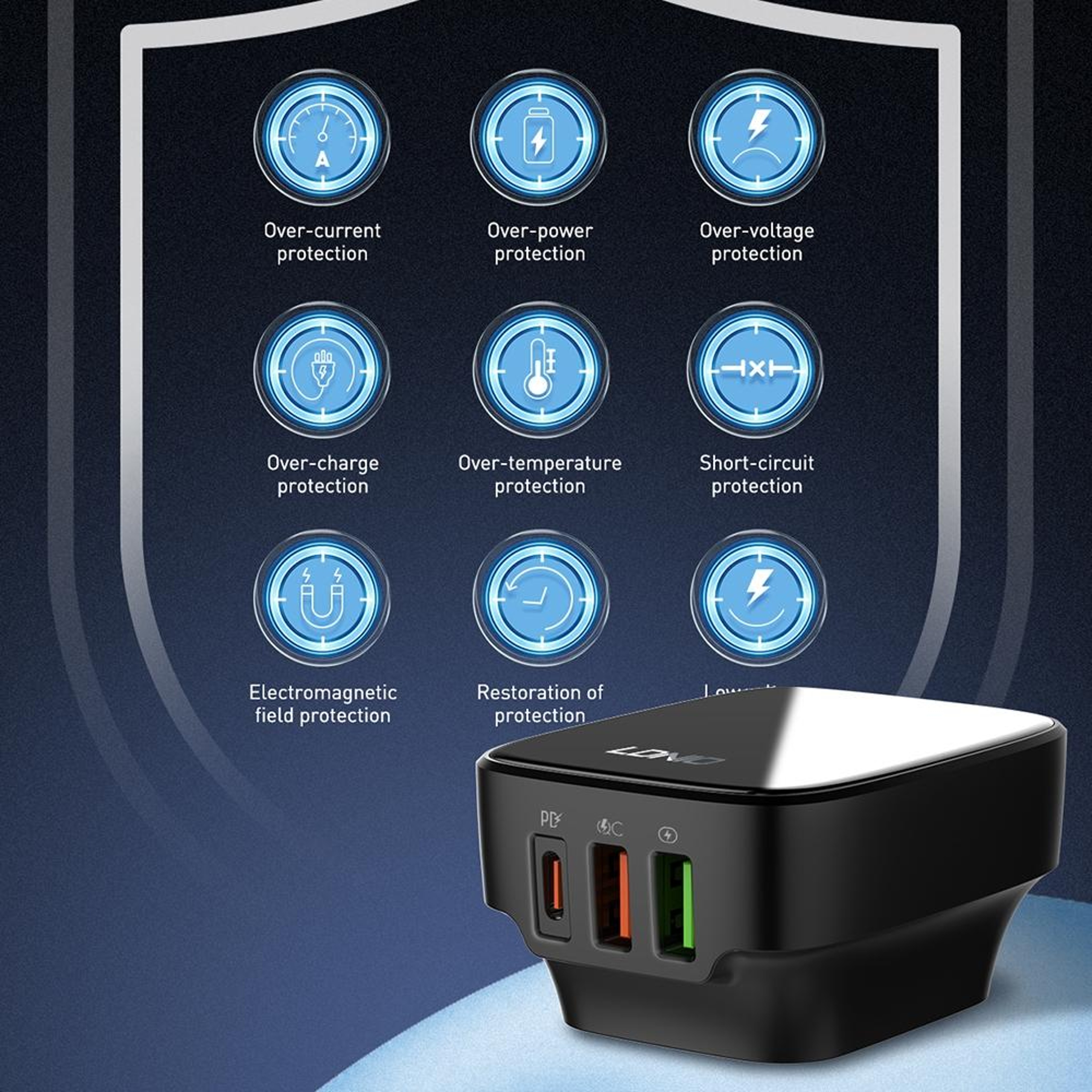 LDNIO 32W USB C PD Charger Fast Wall Charger With Dual USB Ports And 1m Lightning Cable US Plug 8
