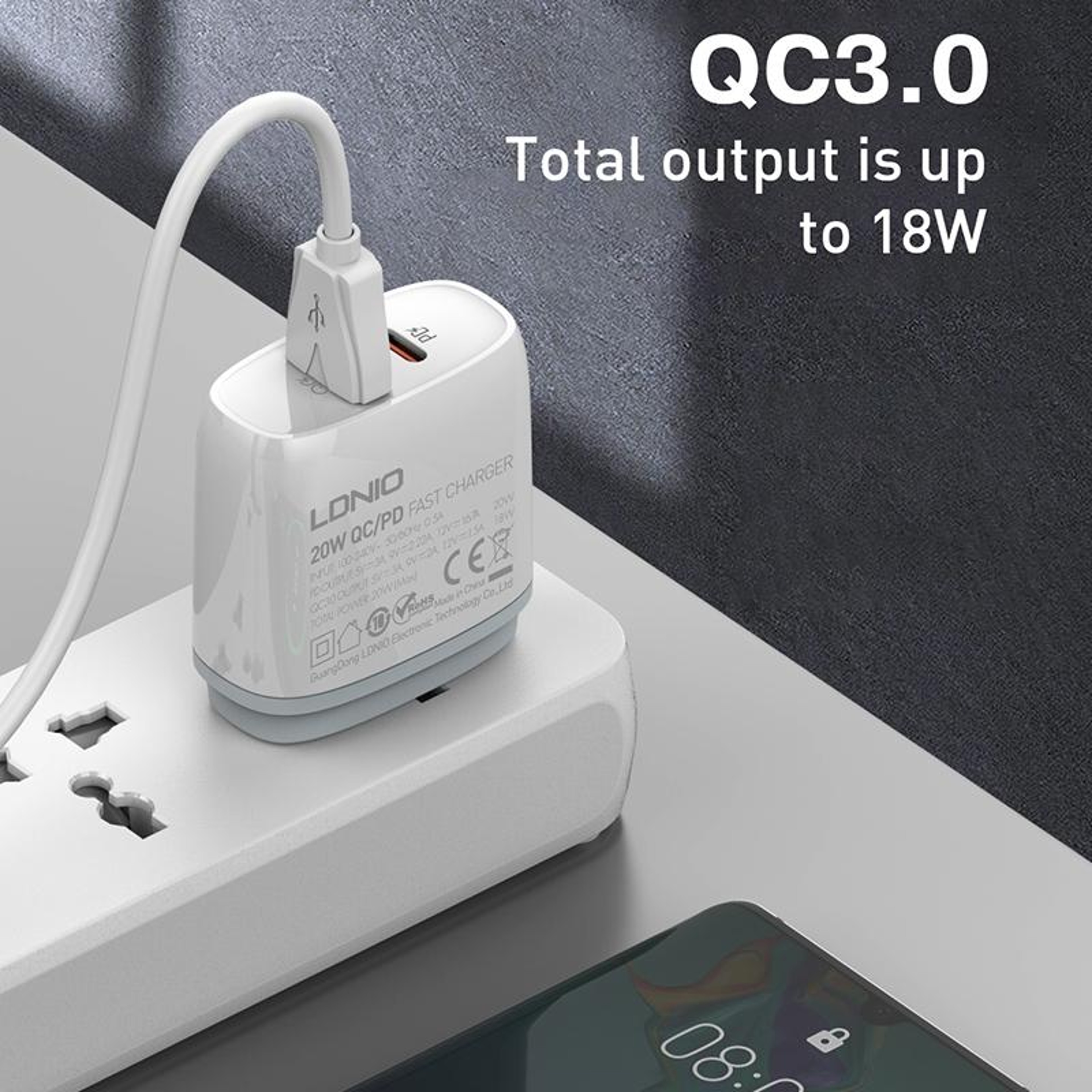 LDNIO Q229 20W USB C Fast Charger Dual Port PD QC30 Wall Charger With Micro USB Cable 9