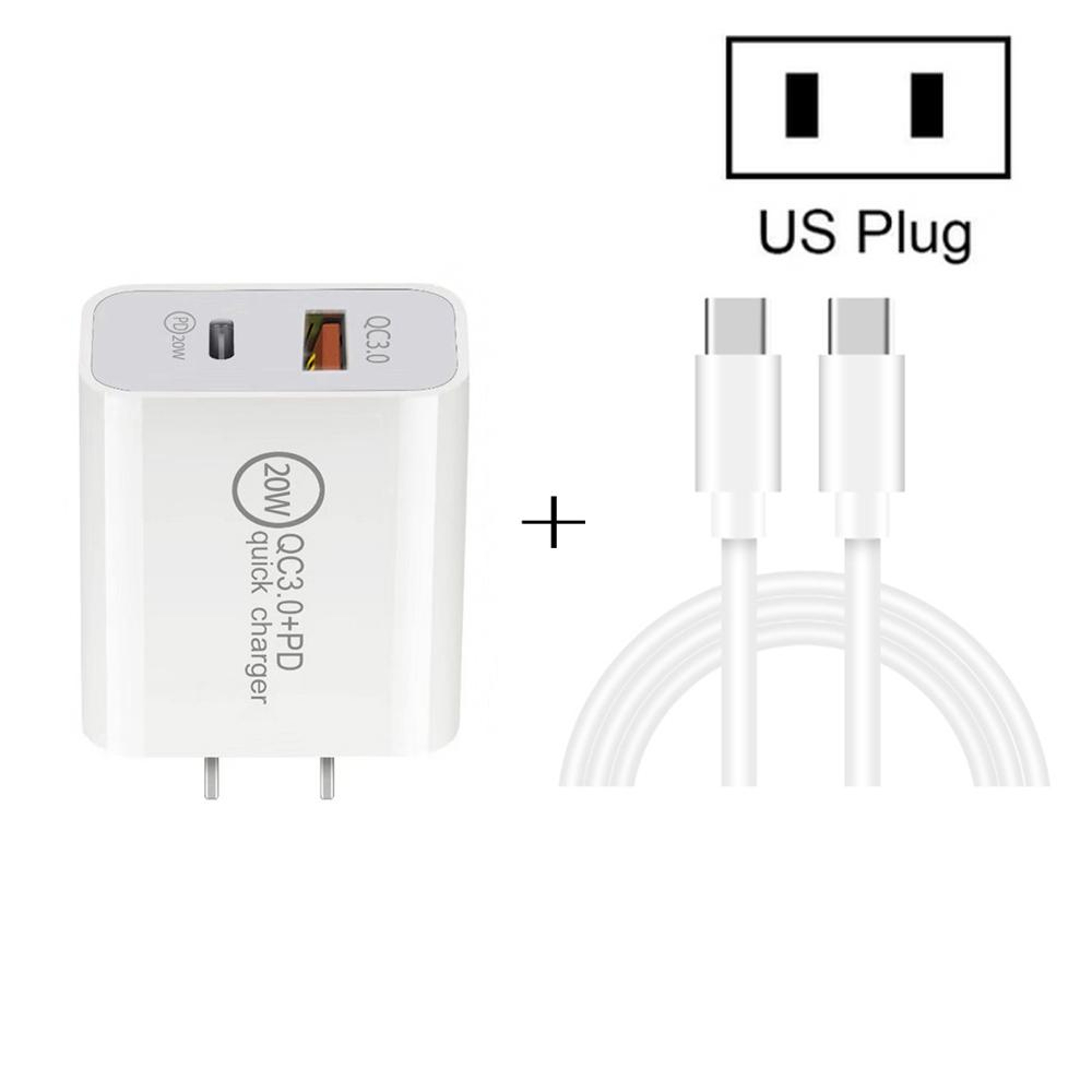 20W PD USB C Fast Charger Dual Port QC 30 Wall Charger With 1M USB C Charging Cable US Plug 0