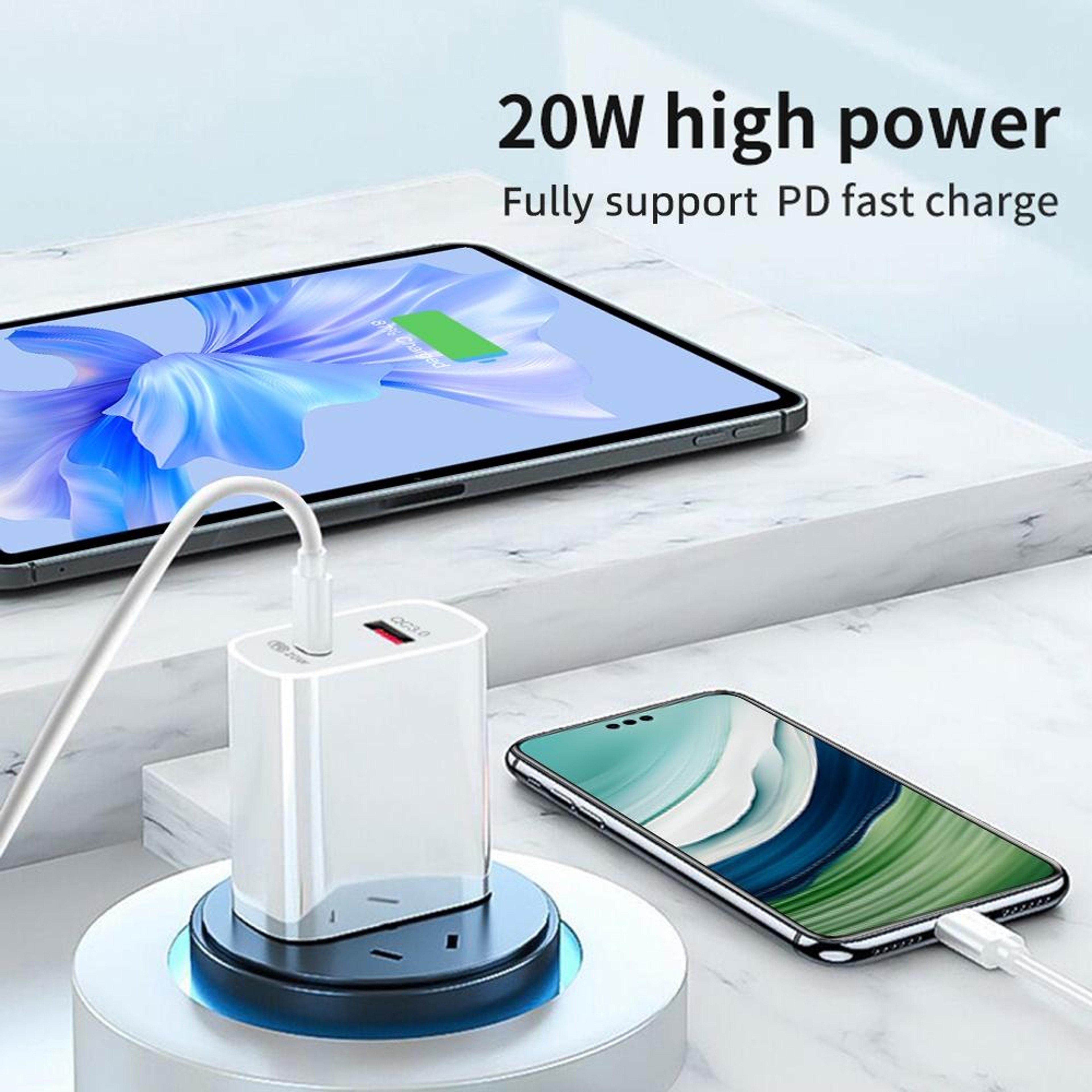 20W PD USB C Fast Charger Dual Port QC 30 Wall Charger With 1M USB C Charging Cable US Plug 6
