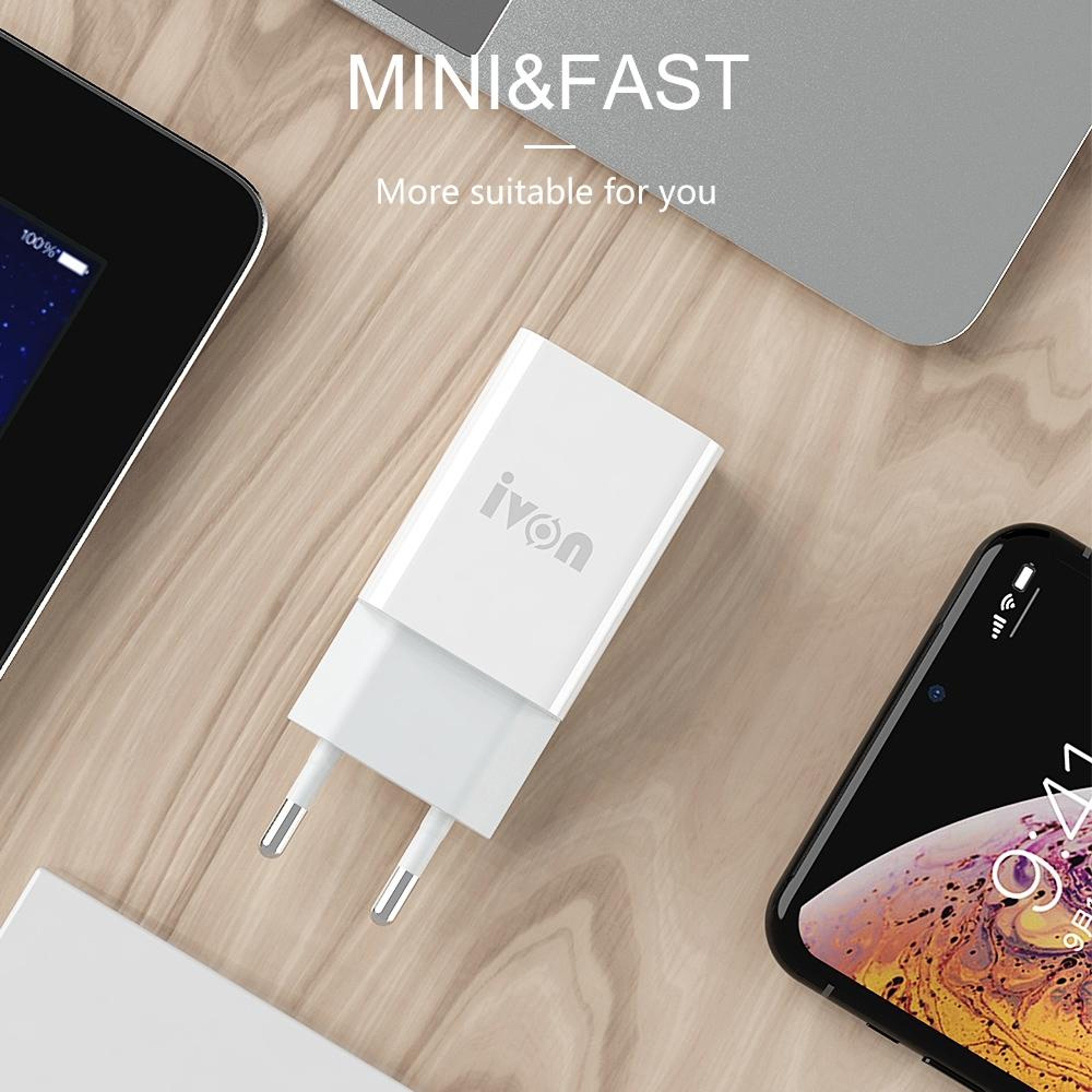 IVON AD33 USBC Travel Charger 21A Fast Wall Charger With 1M USBC Charging Cable US Plug 7