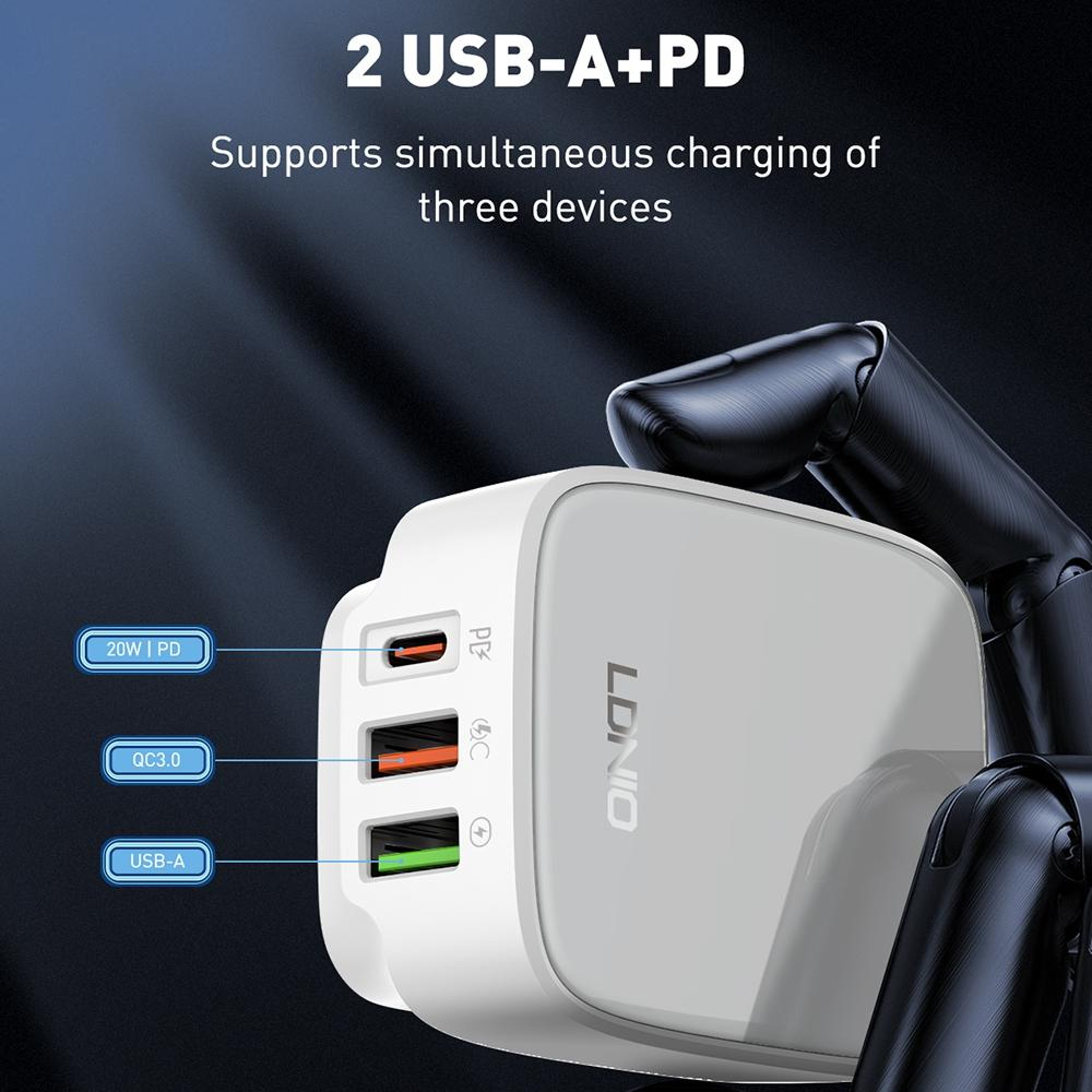 LDNIO Q334 32W USB C Fast Charger Dual USB Wall Charger With Type C Cable US Plug 13