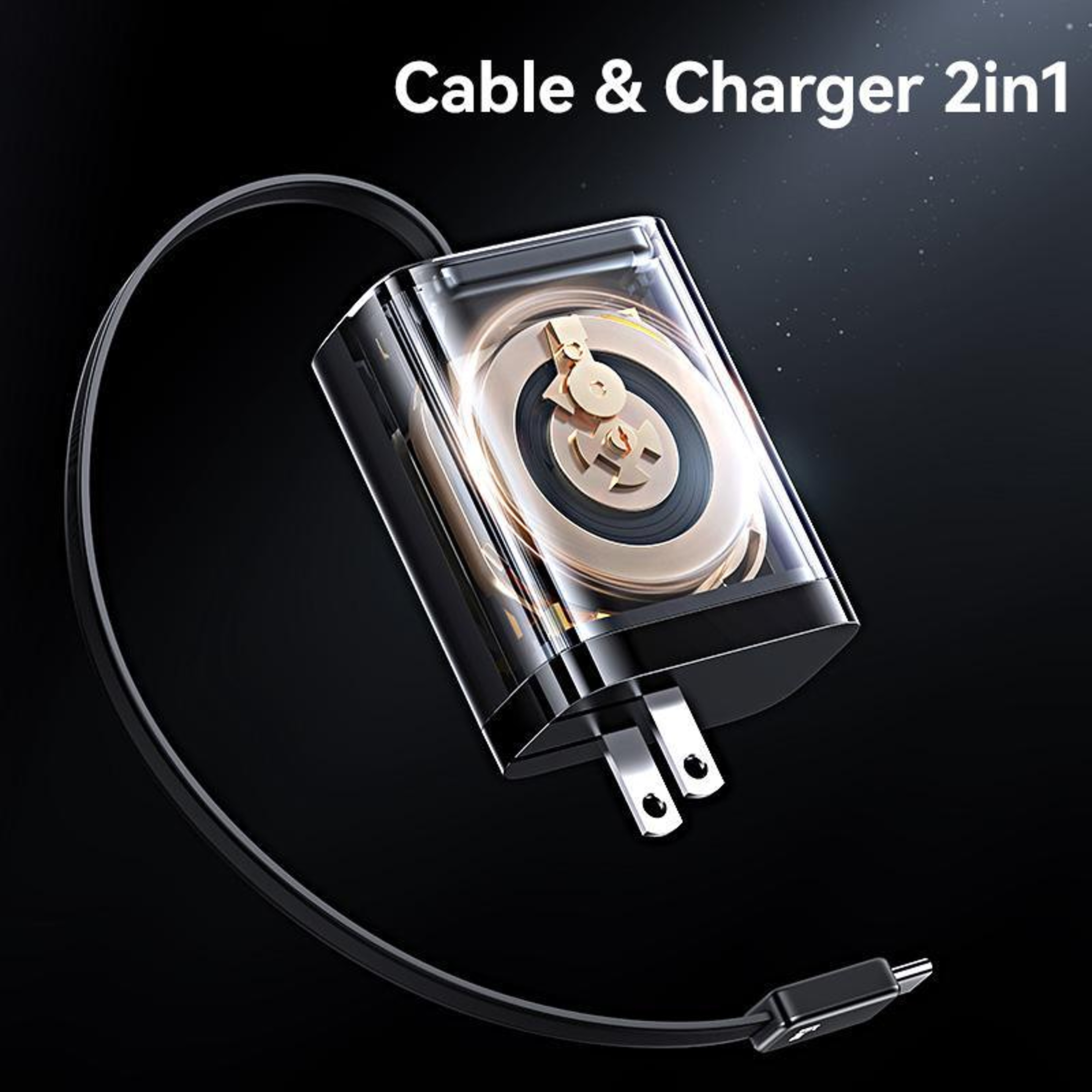 USAMS CC300 65W GaN Charger With Retractable USBC Cable 3 Port USBC Fast Charger US Plug 2
