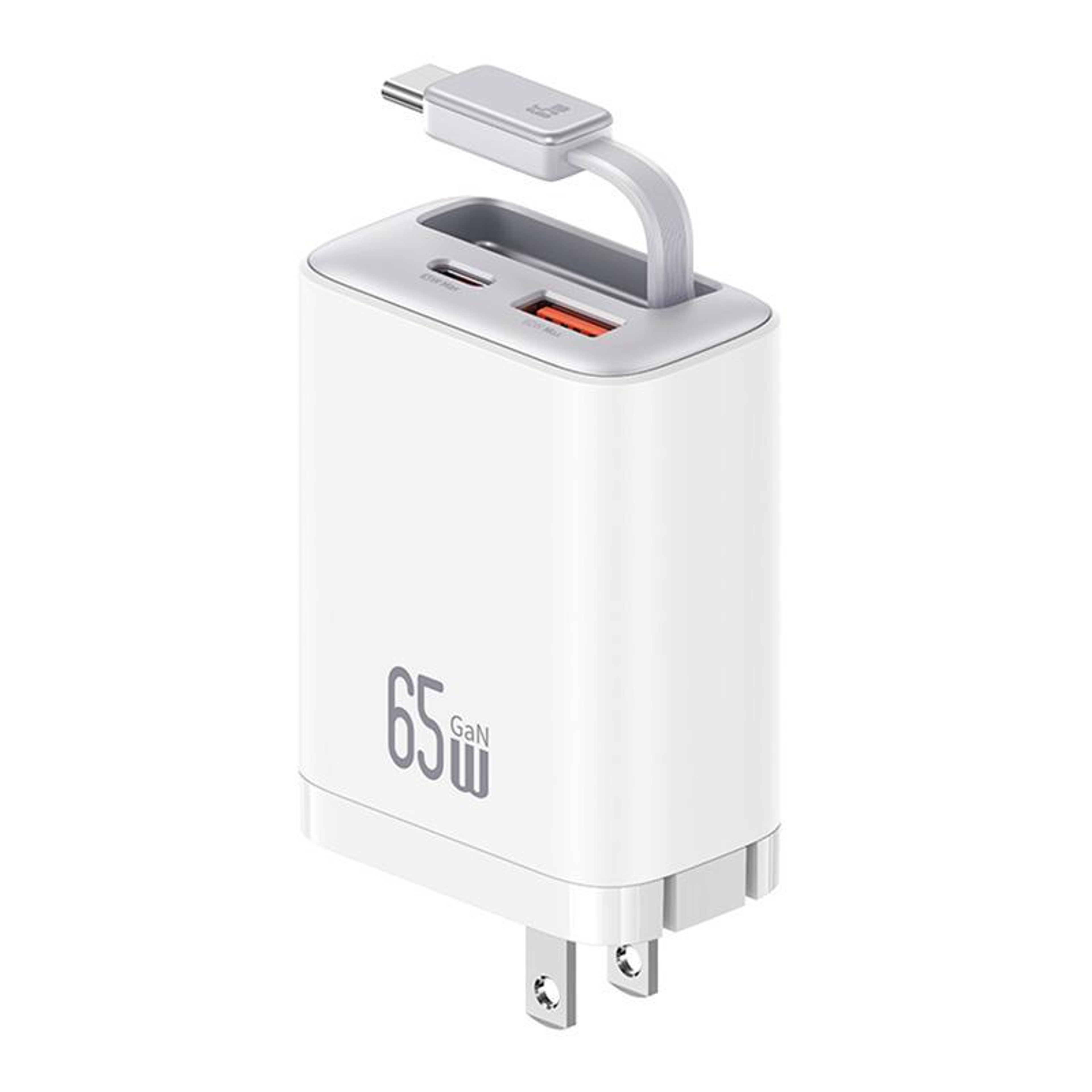 USAMS CC300 65W GaN Charger With Retractable USBC Cable 3 Port USBC Fast Charger US Plug 11