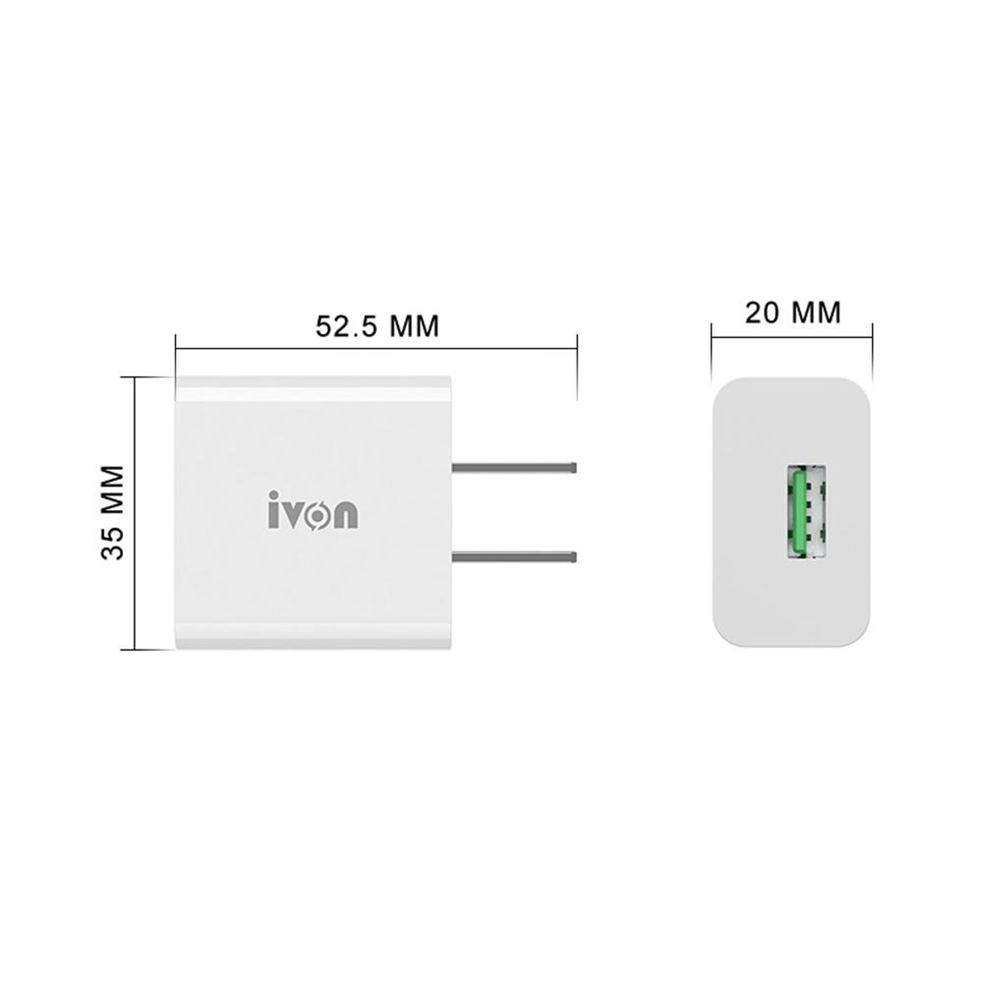 IVON AD35 18W USB Charger QC 30 Fast Travel Wall Charger With 1M USBC Charging Cable US Plug 1