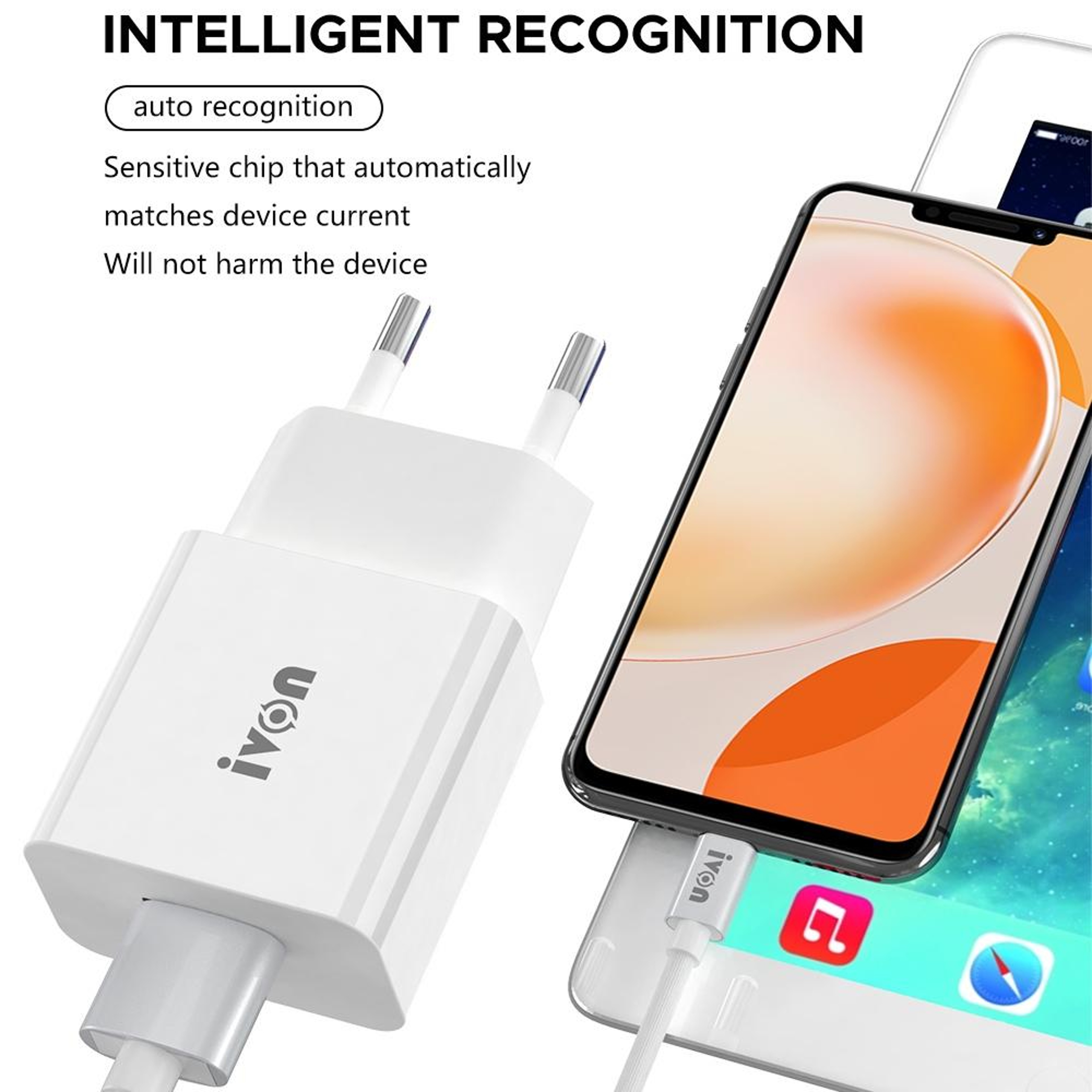 IVON AD35 18W USB Charger QC 30 Fast Travel Wall Charger With 1M USBC Charging Cable US Plug 5