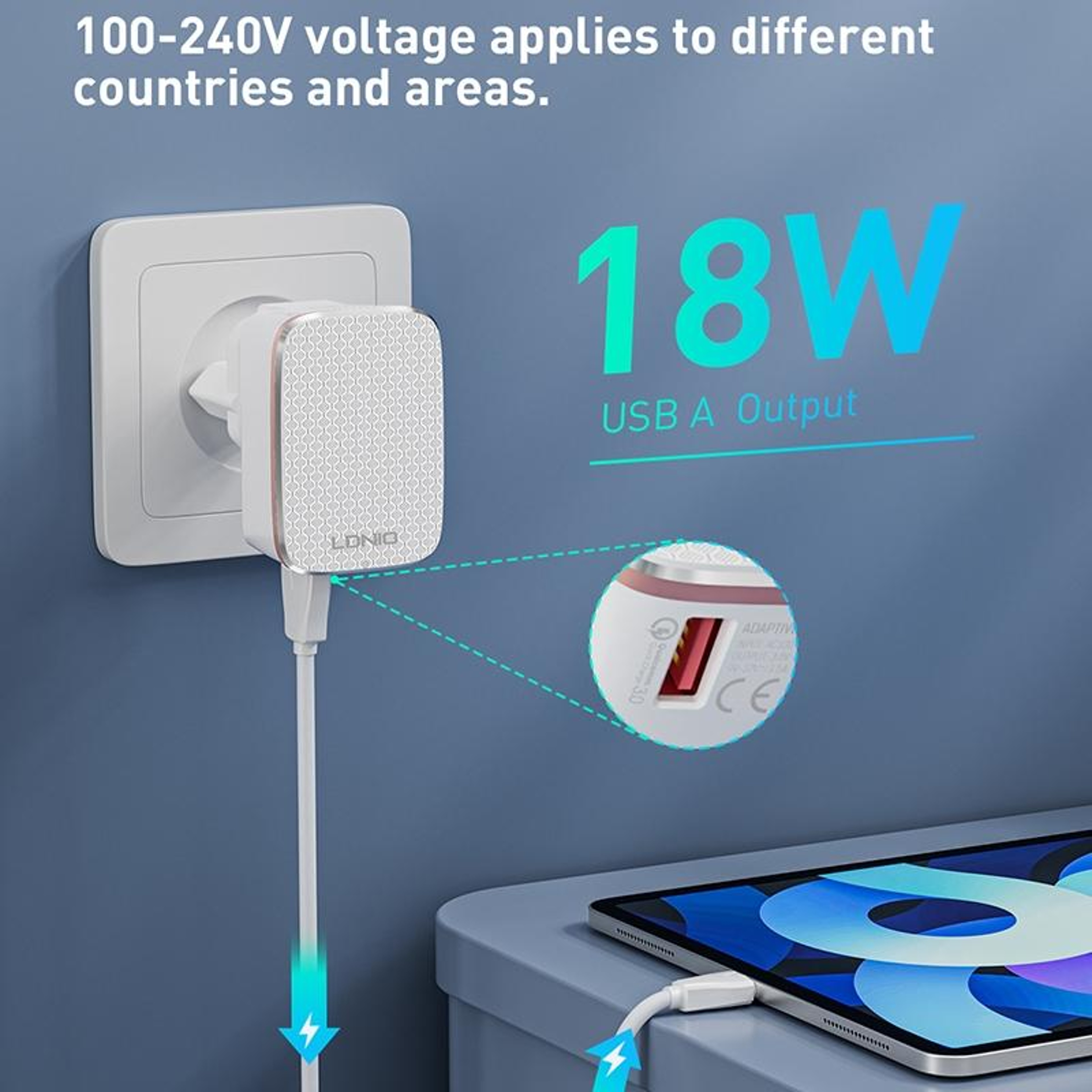 LDNIO 18W USB Fast Charger QC30 Wall Adapter With USB C Charger Cable US Plug 3