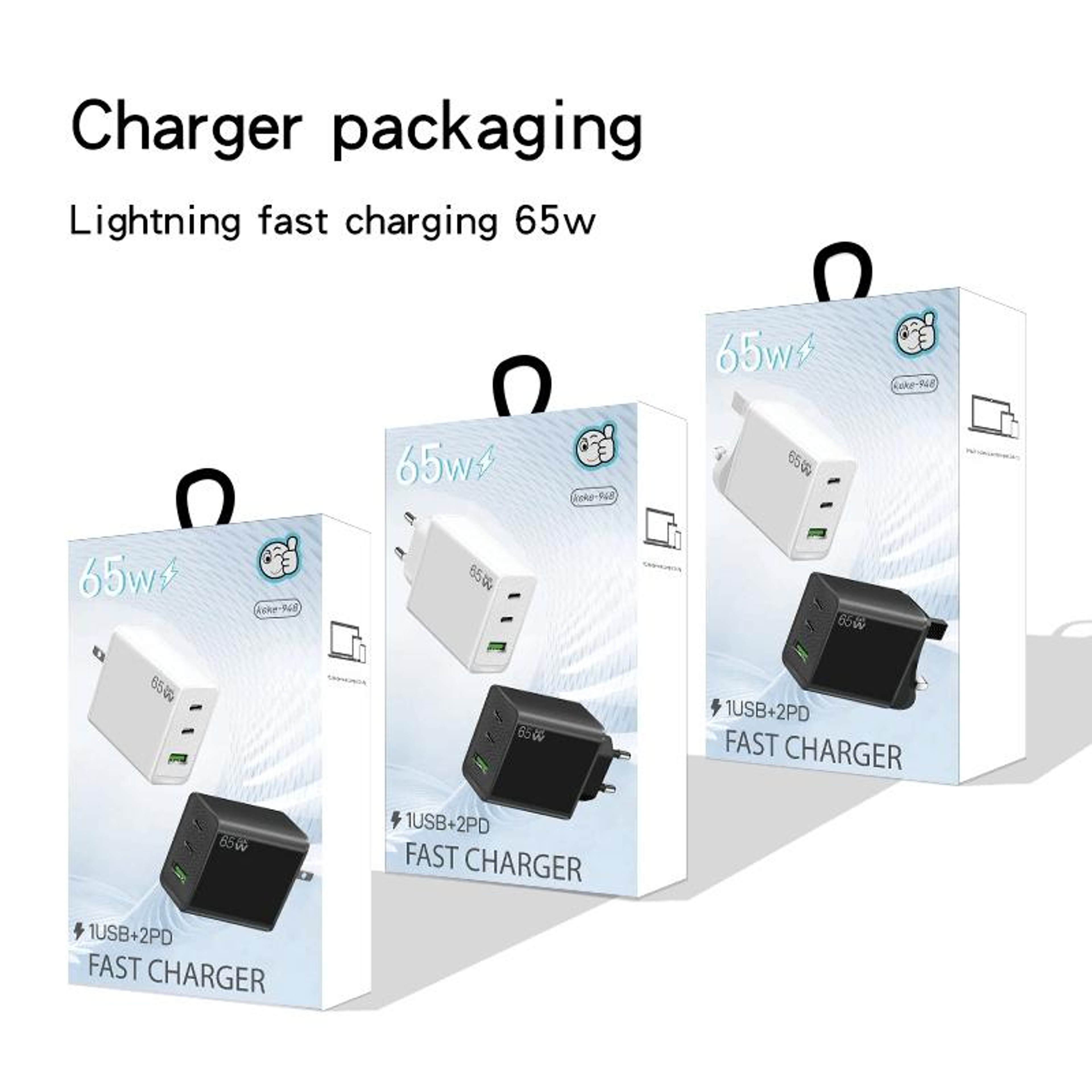 65W GaN Charger Fast Charging Adapter with Dual USB C USB A and Type C Cable US Plug – view 10