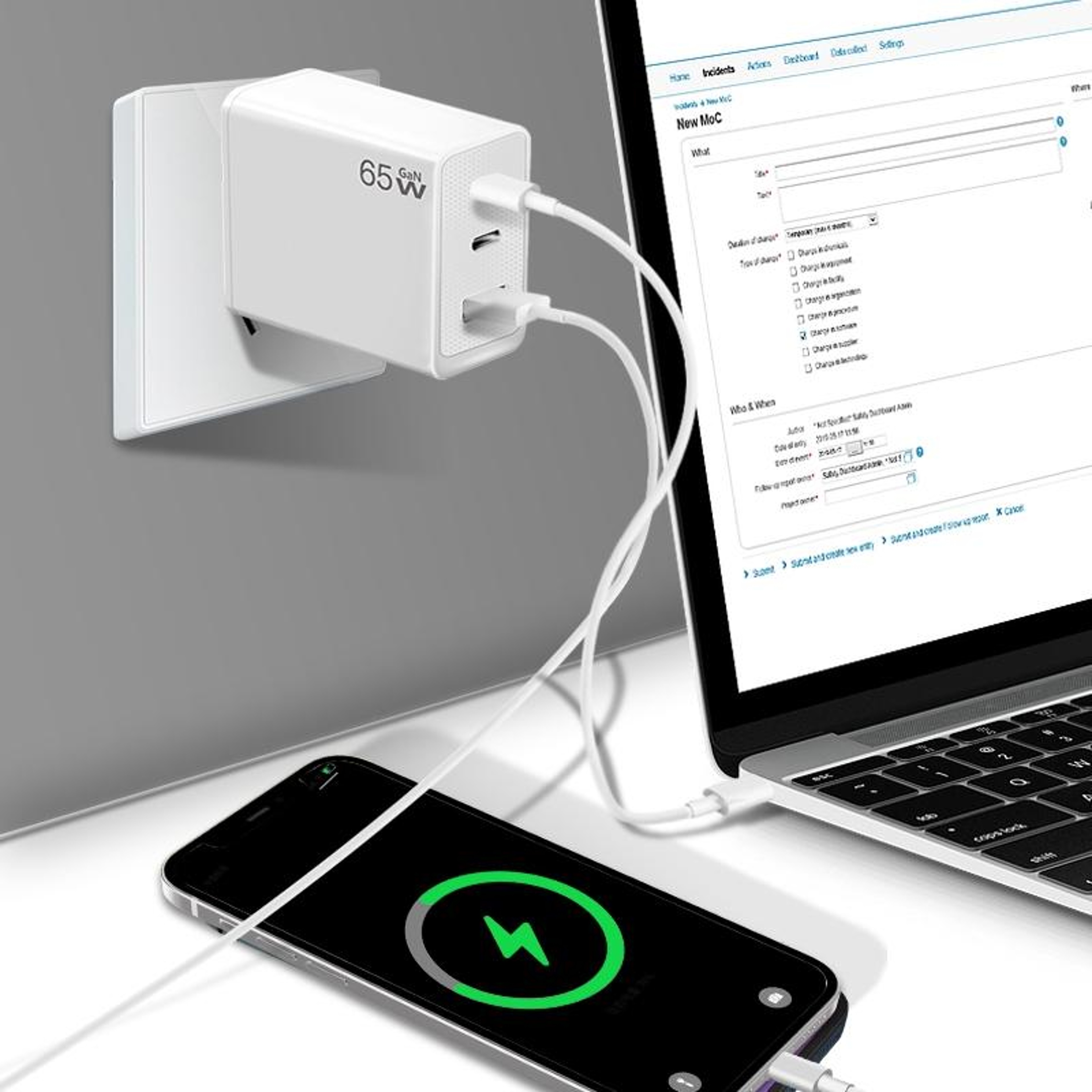 65W GaN Charger Fast Charging Adapter with Dual USB C USB A and Type C Cable US Plug – view 6