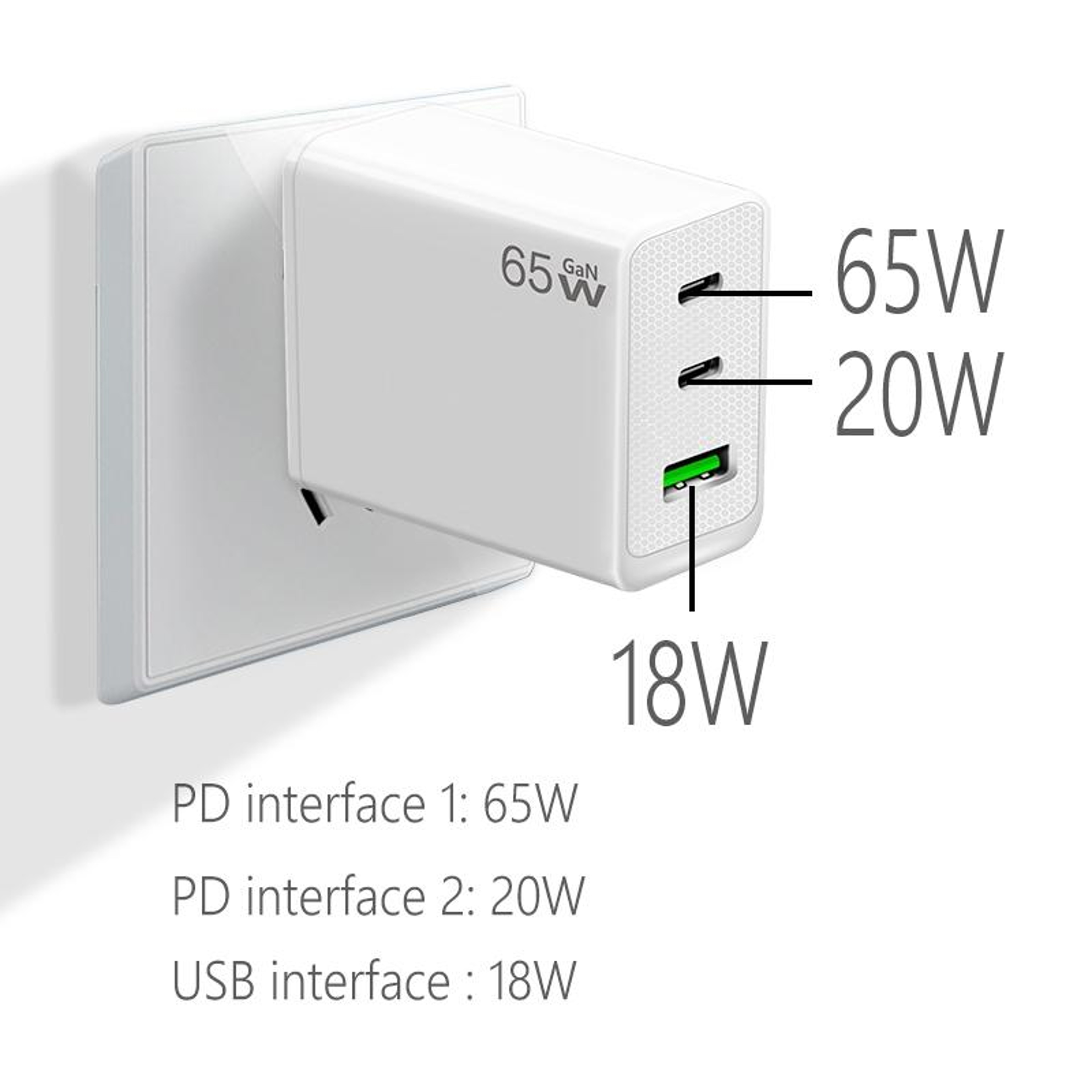 65W GaN Charger Fast Charging Adapter with Dual USB C USB A and Type C Cable US Plug – view 7