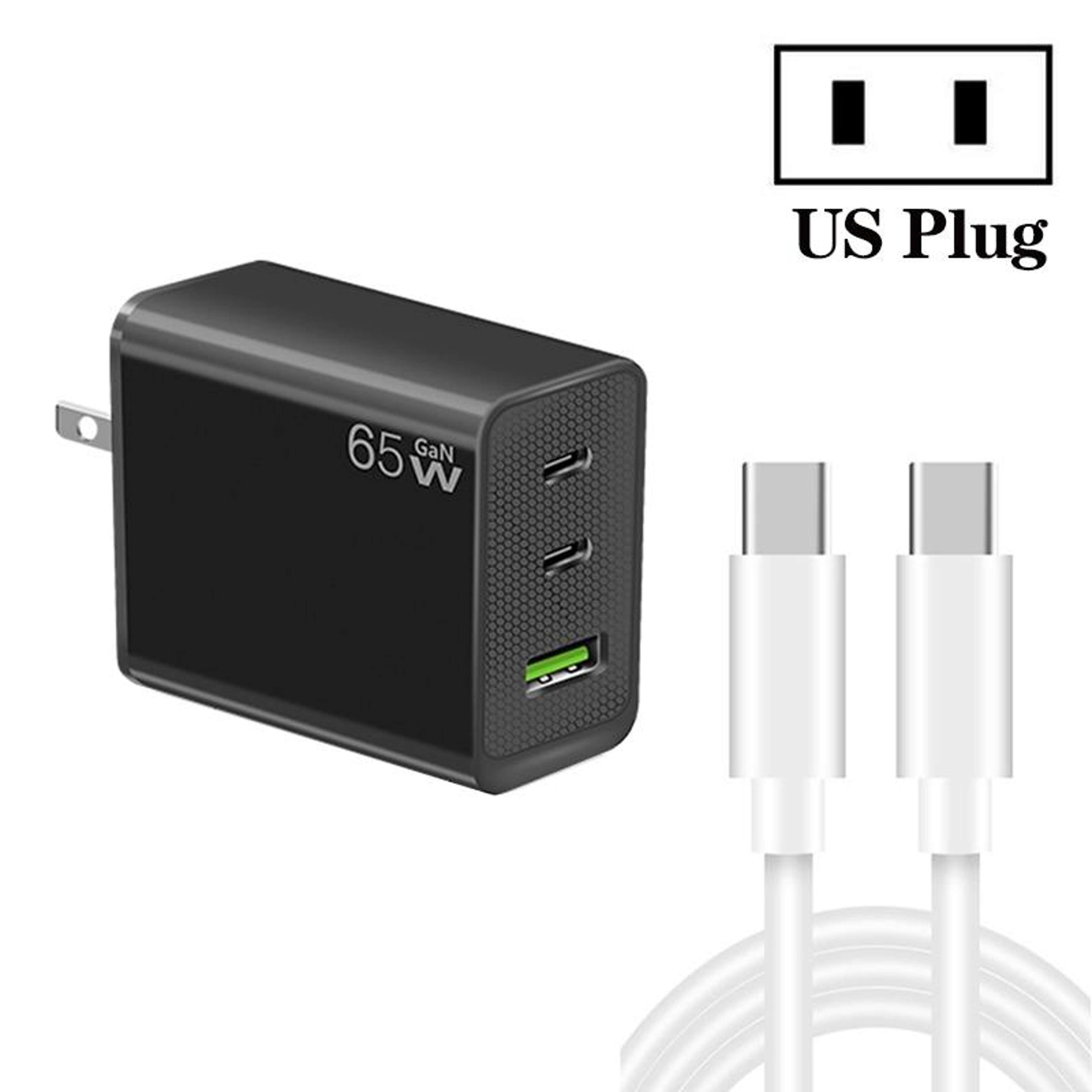 65W GaN Charger Fast Charging Adapter with Dual USB C USB A and Type C Cable US Plug – view 12