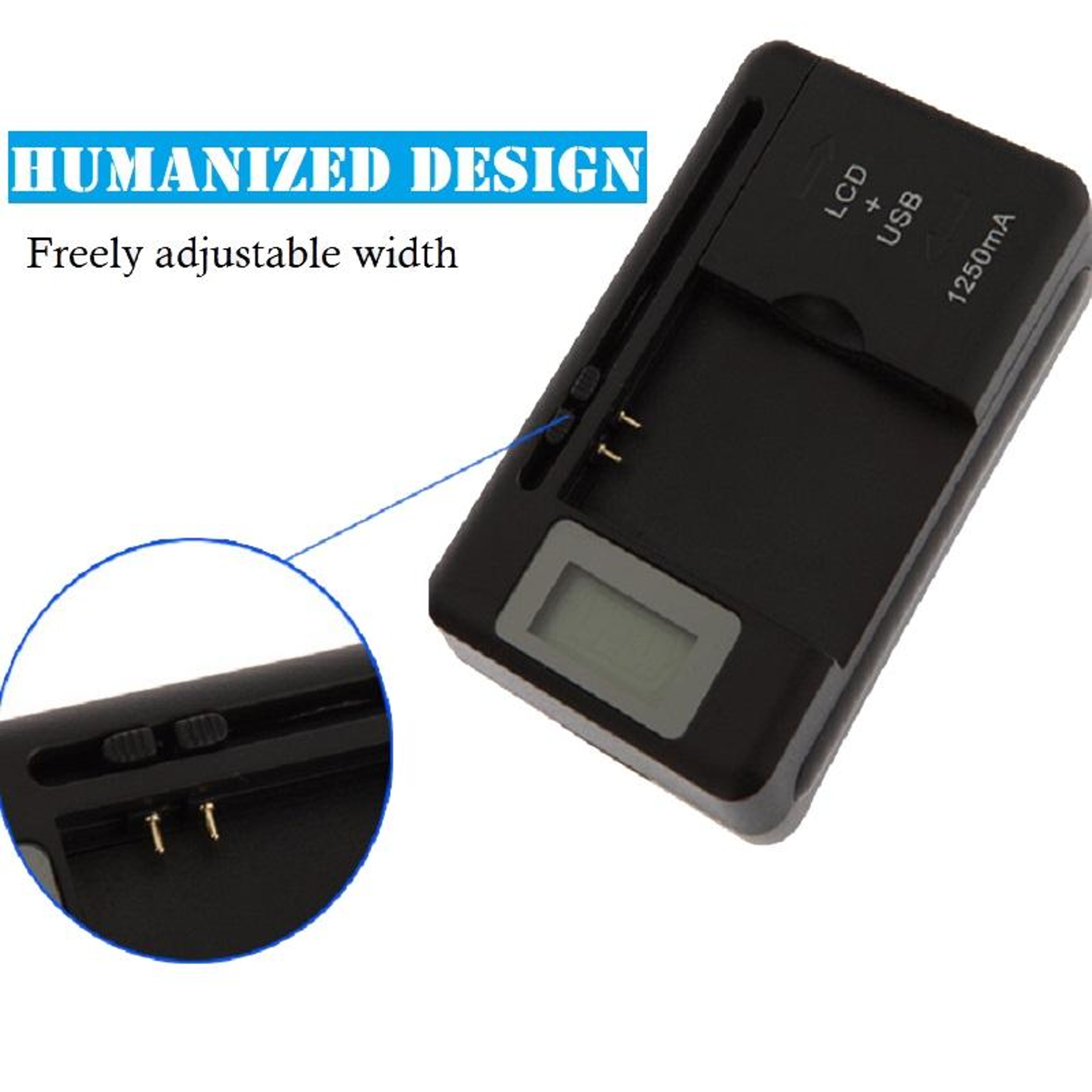 Universal Phone Battery Charger With LCD Display USB Output Smart Charging US Plug Black 6