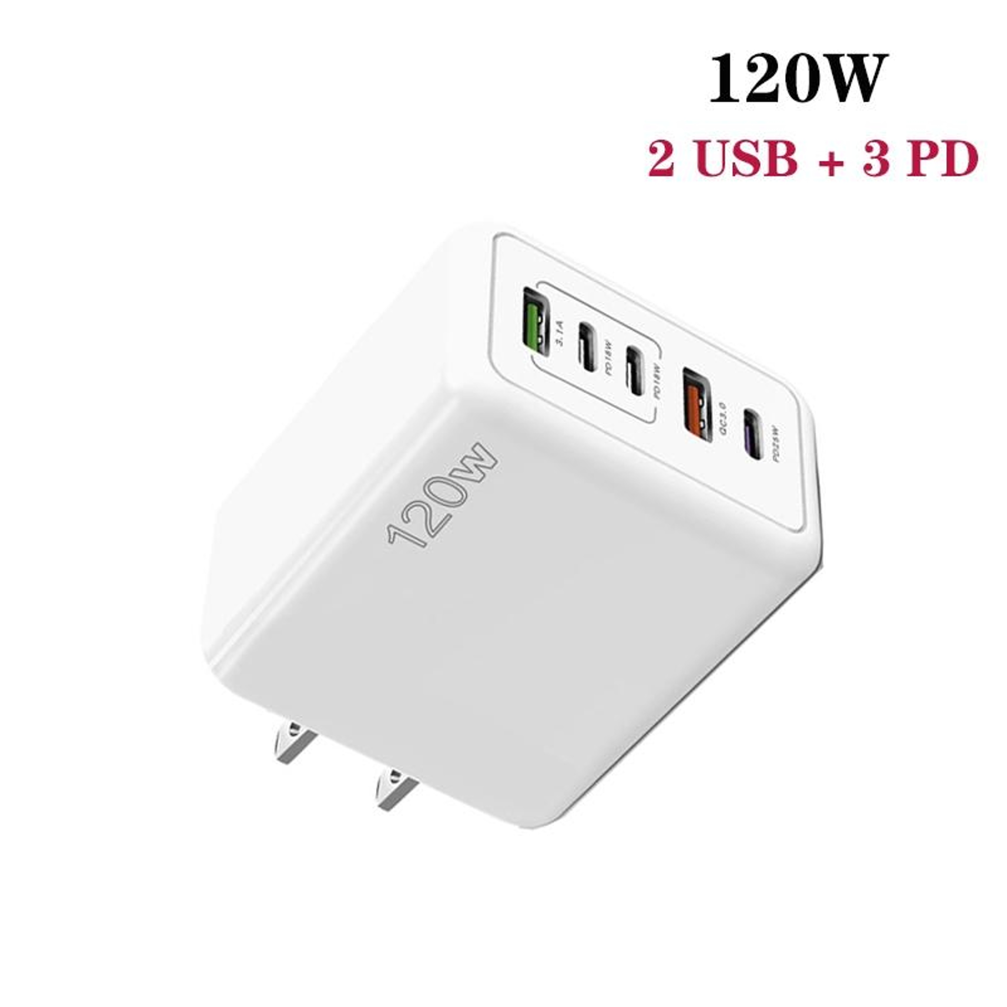 120W USB C Multi Port Fast Charger 5 Port PD Quick Charge Wall Charger US Plug 1
