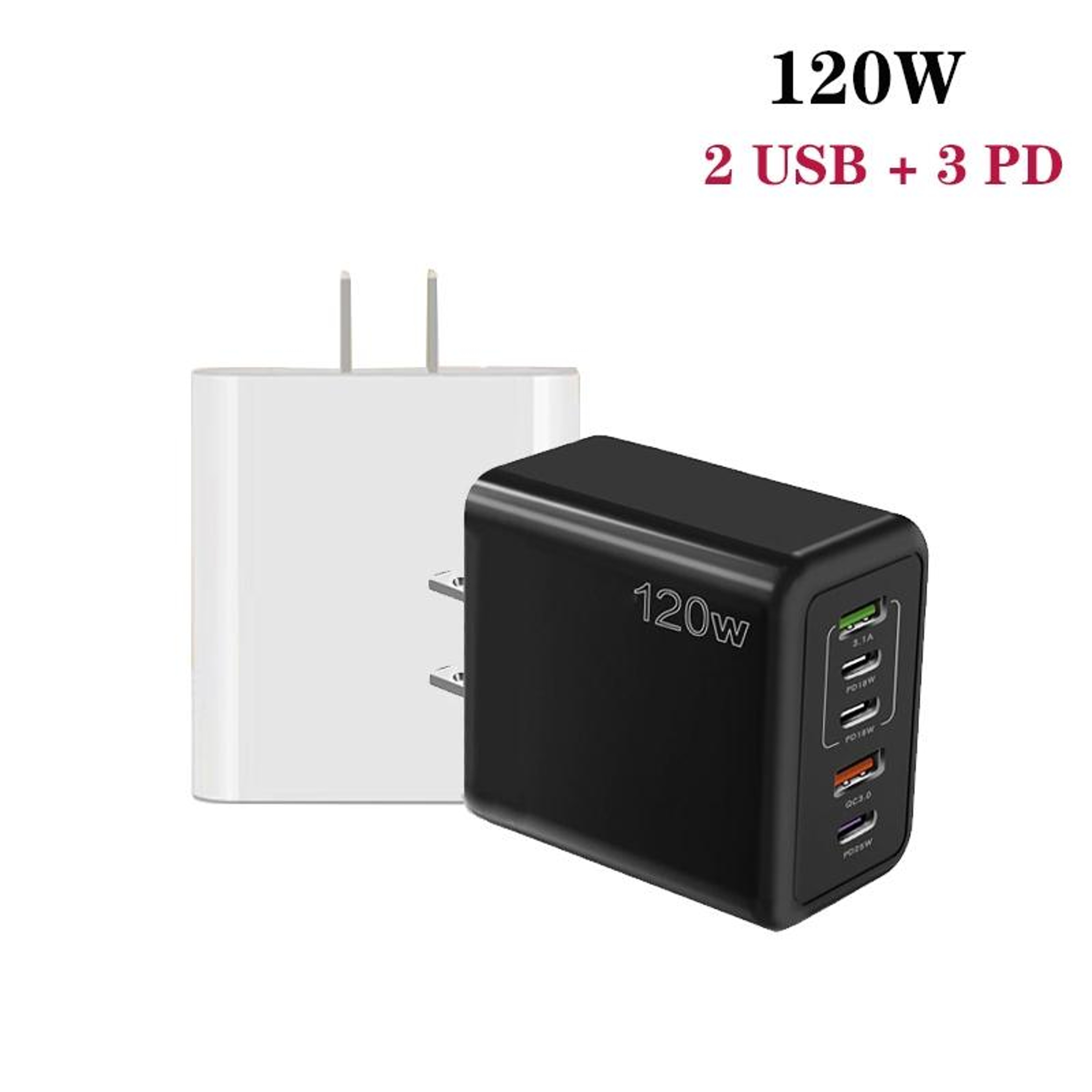 120W USB C Multi Port Fast Charger 5 Port PD Quick Charge Wall Charger US Plug 2