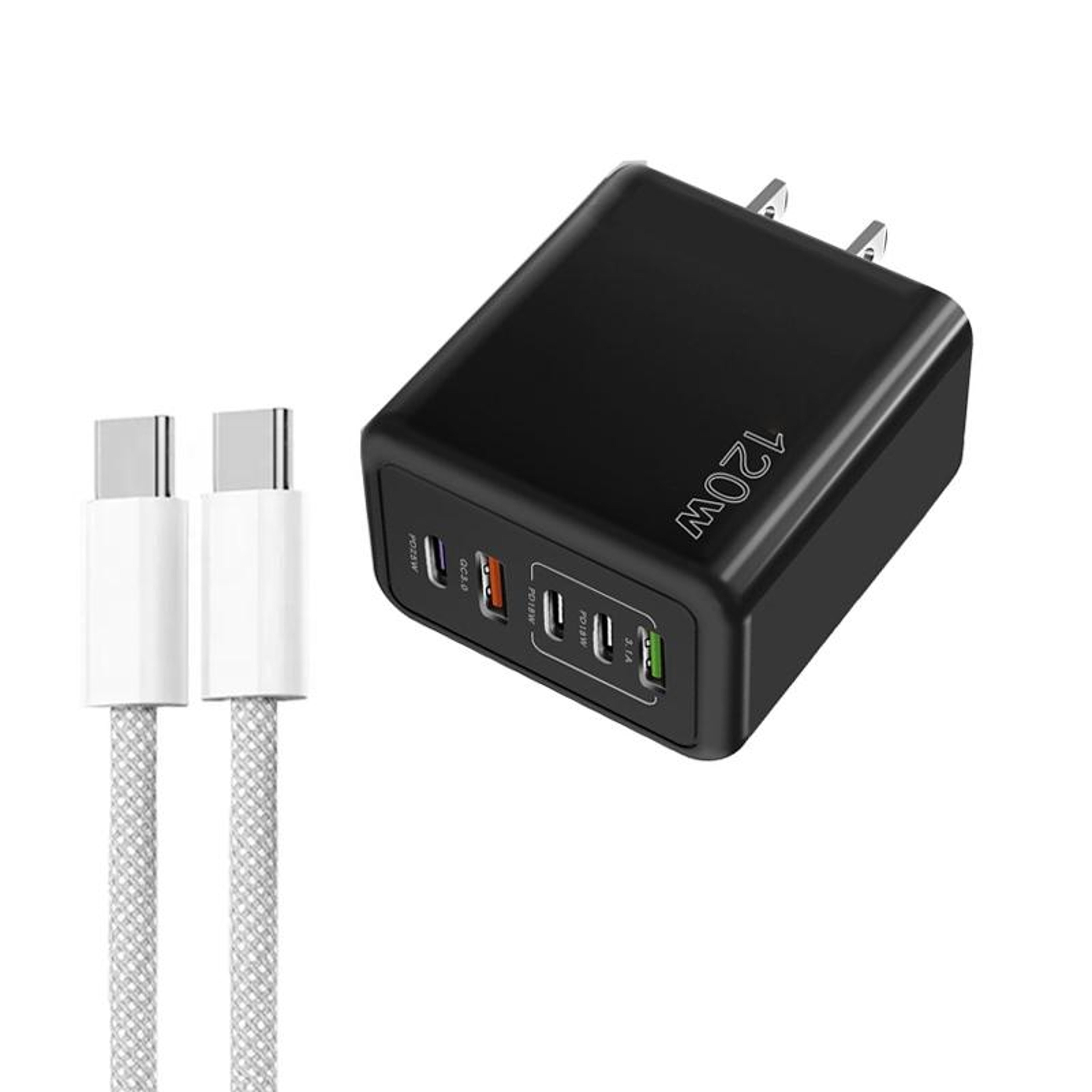 120W USB C Multi Port Fast Charger 5 Port PD Quick Charge Wall Charger US Plug 7