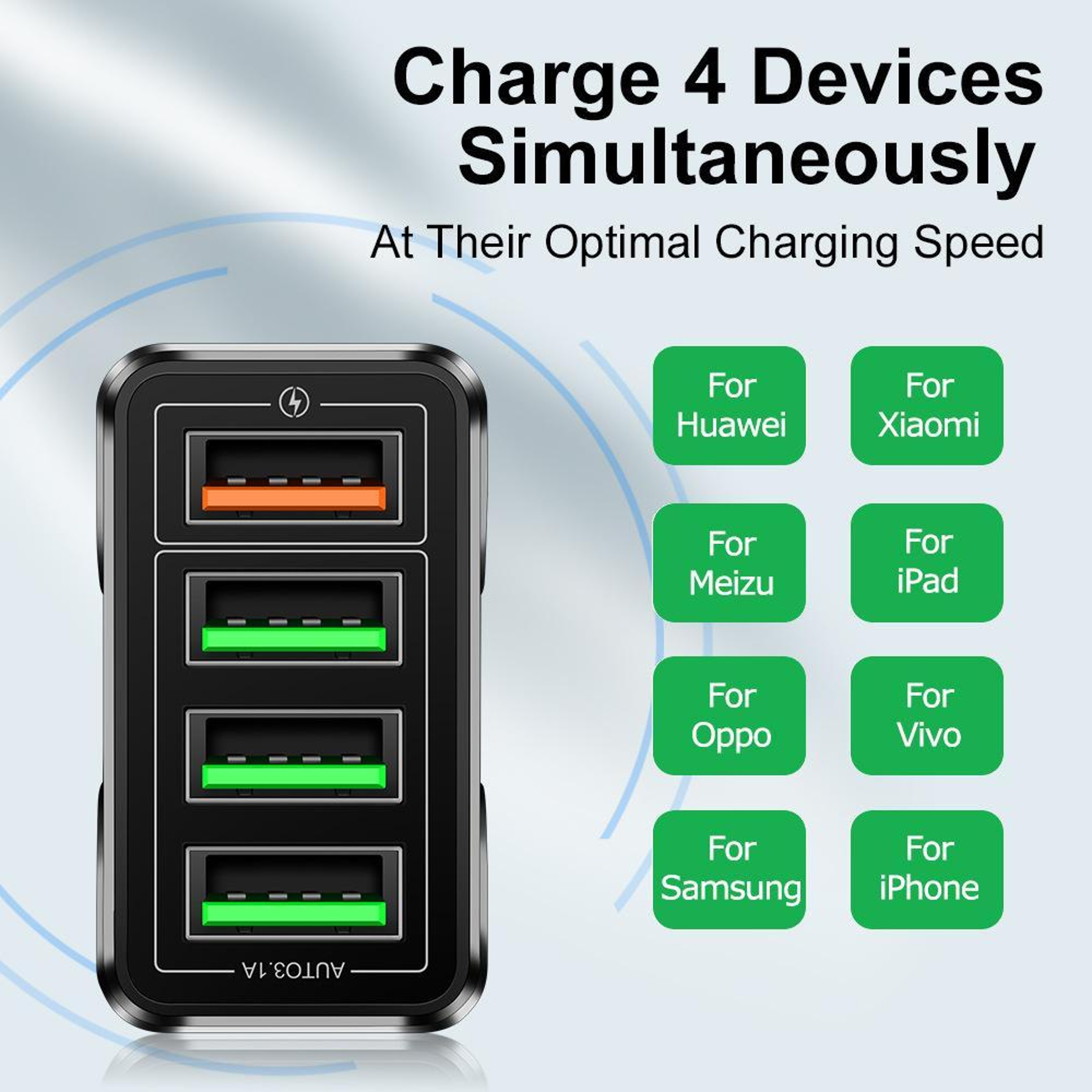 51A QC30 USB Fast Charger 4 Port USB Wall Charger With US Plug For Phones And Tablets 8