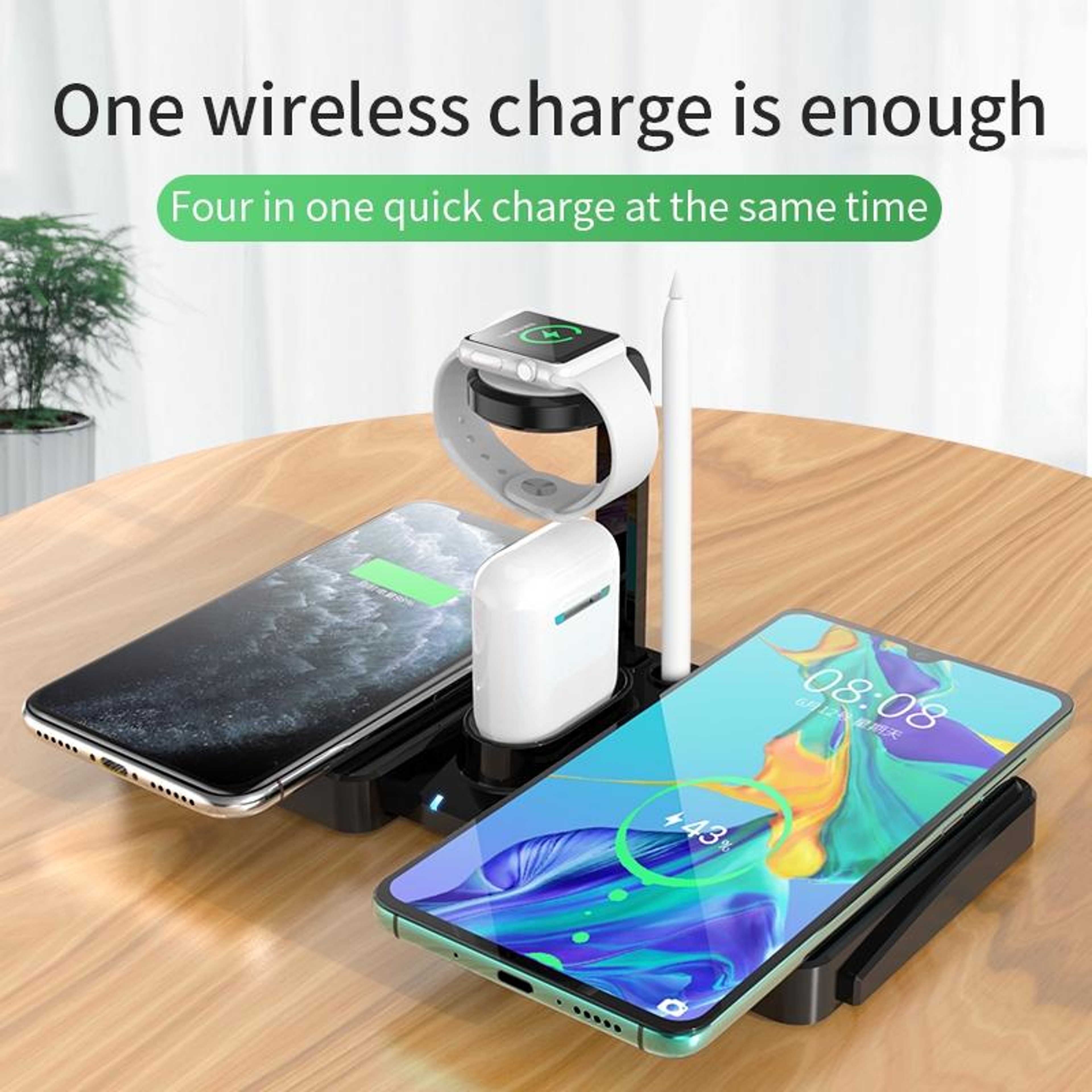 K04 4 in 1 Wireless Charging Station 10W Qi Charger for Phone iWatch AirPods White – view 4