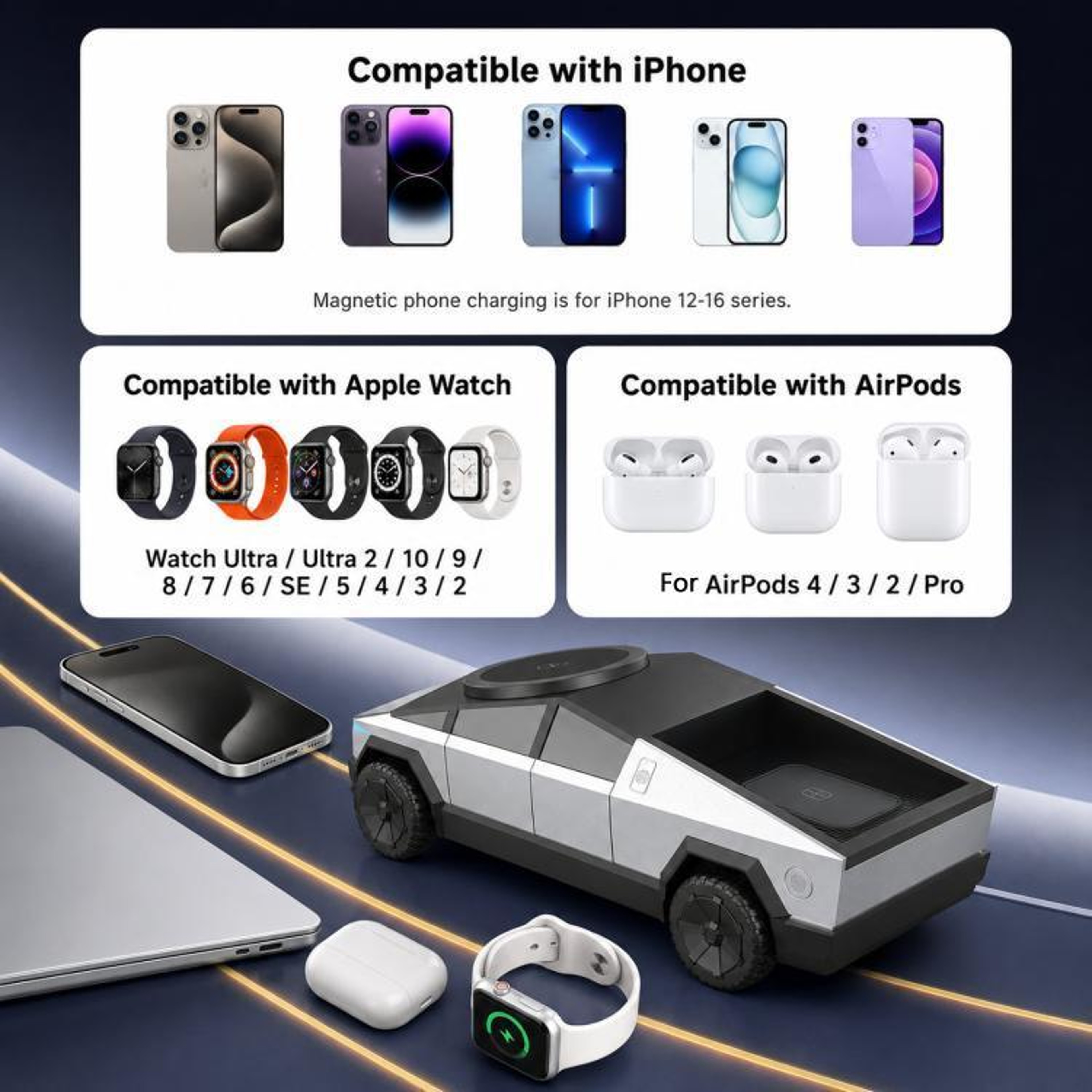 Cybertruck Magnetic Wireless Charging Station 3 in 1 Fast Charging Dock – view 8