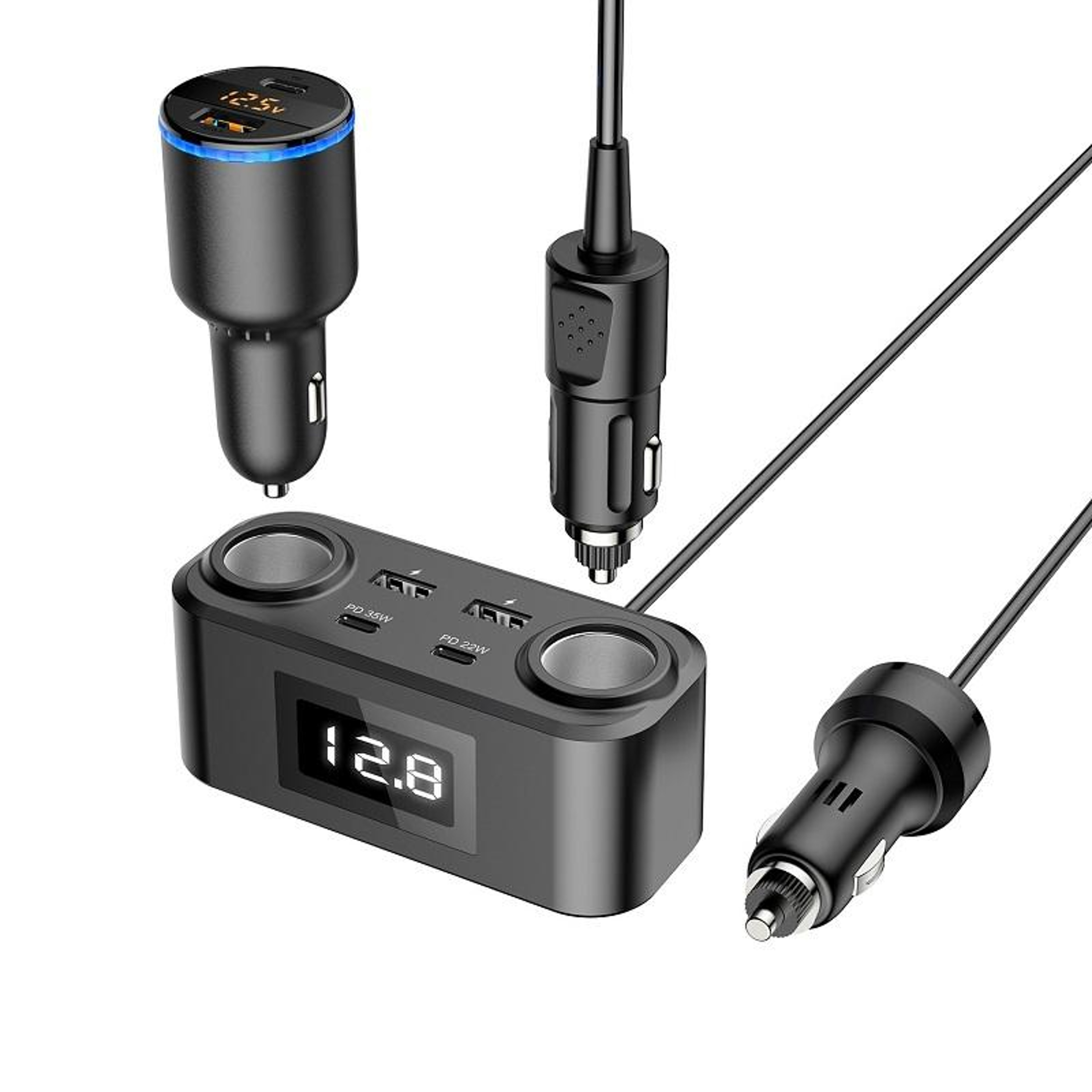 100W PD QC Multi Port Car Charger Adapter With Voltage Display 1