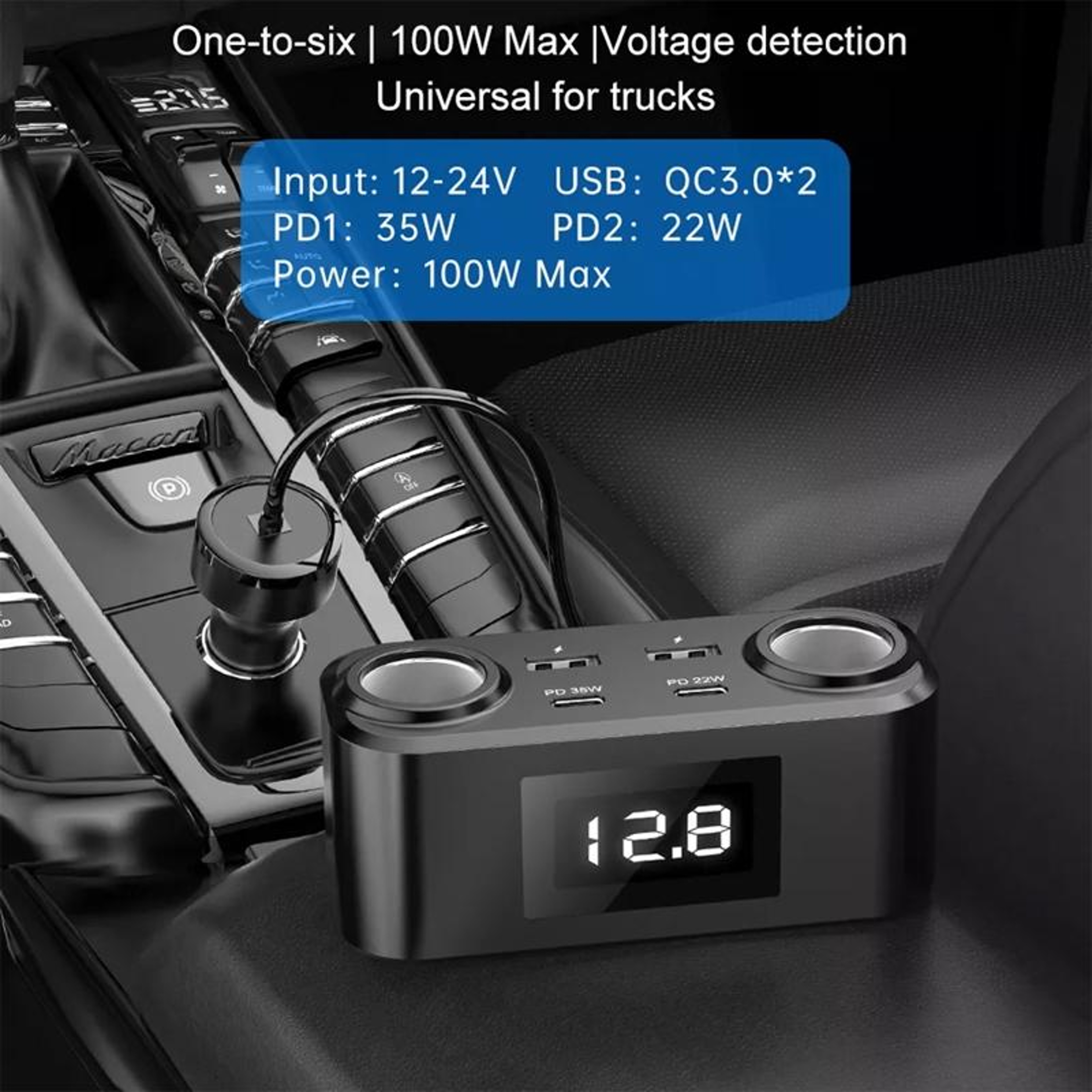 100W PD QC Multi Port Car Charger Adapter With Voltage Display 10