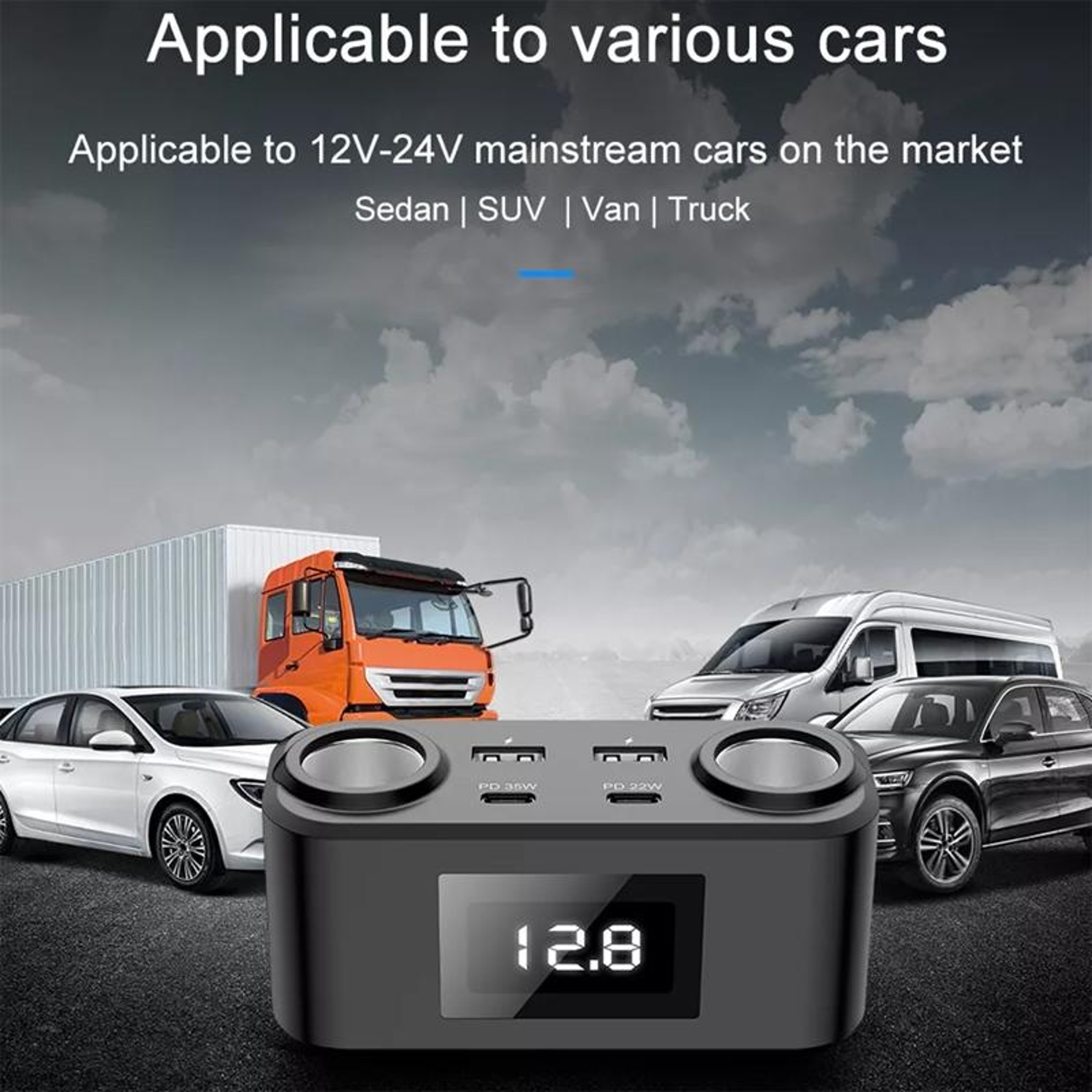 100W PD QC Multi Port Car Charger Adapter With Voltage Display 3