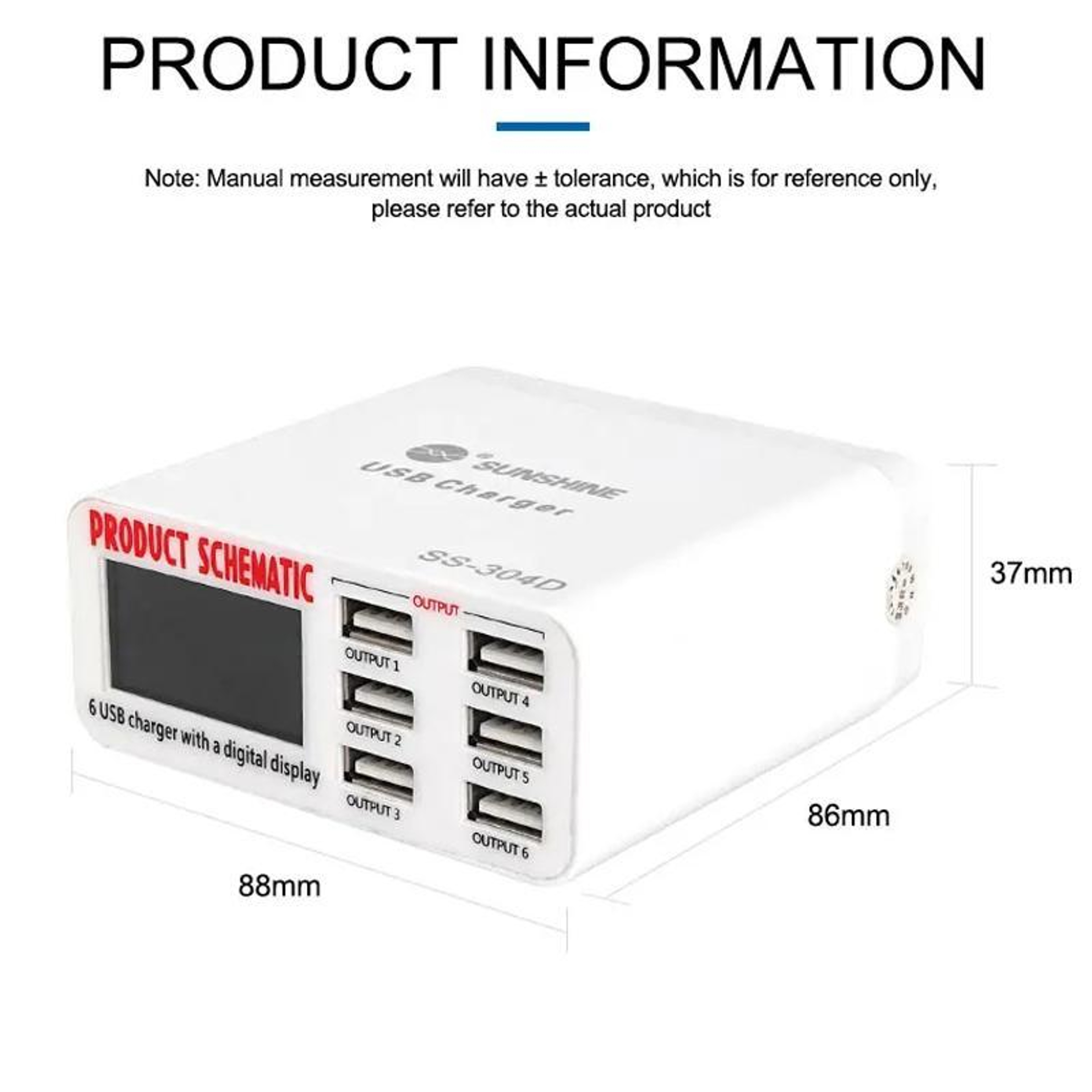 SUNSHINE SS304D 6 Port USB Charger With Digital Display Fast Charging Station 1