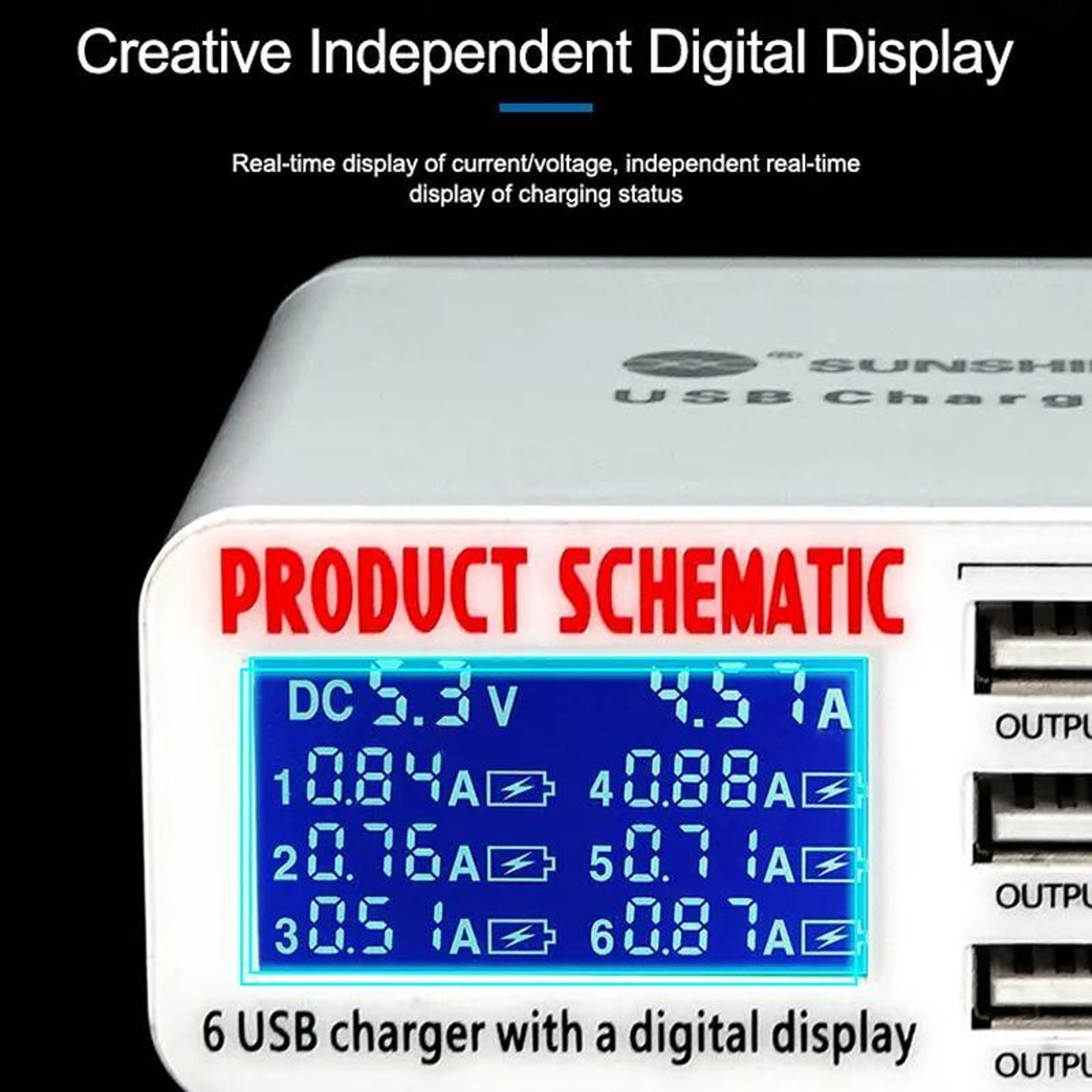 SUNSHINE SS304D 6 Port USB Charger With Digital Display Fast Charging Station 8