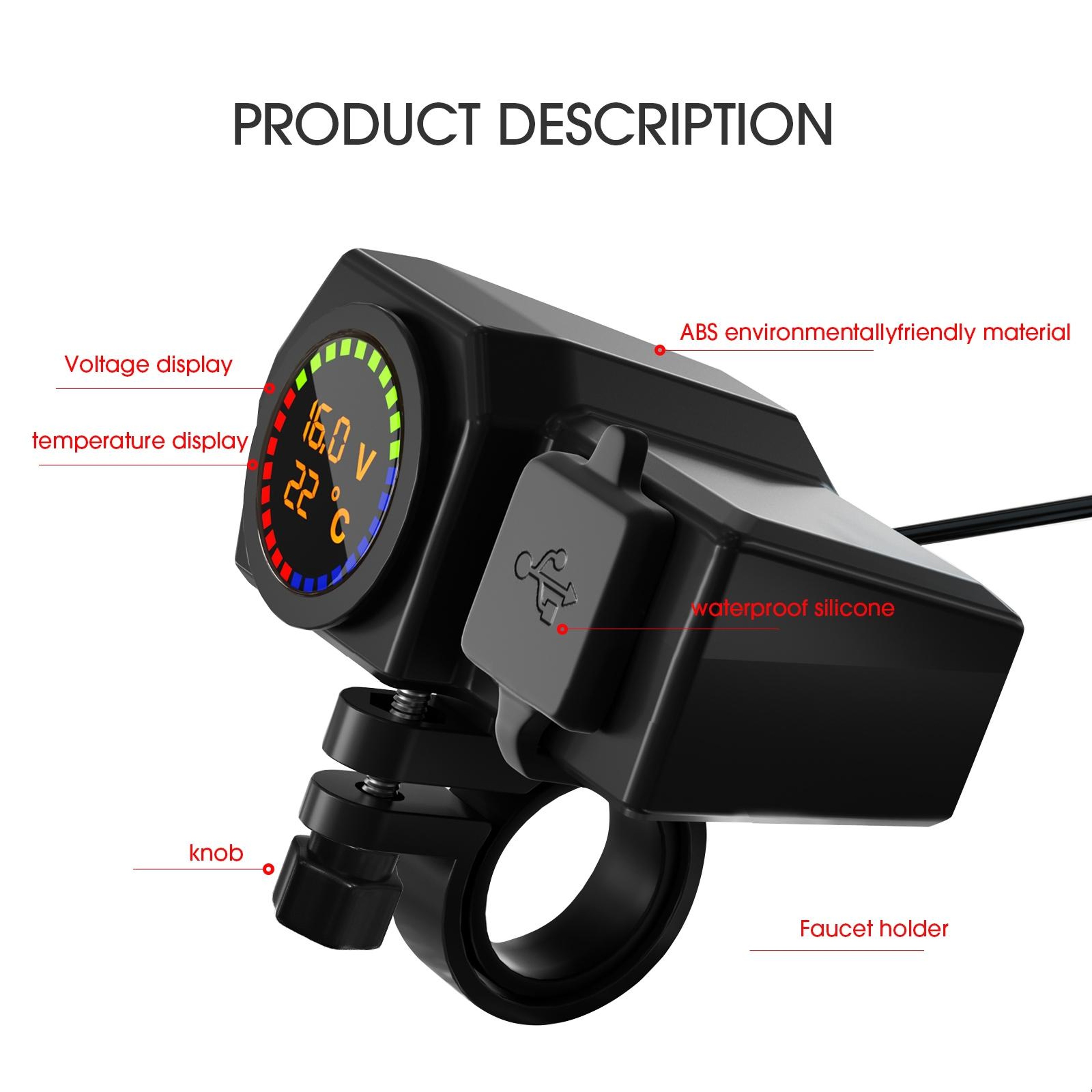 WUPP CS1747A1 Motorcycle USB Charger With Dual USB Ports Voltage Display 4