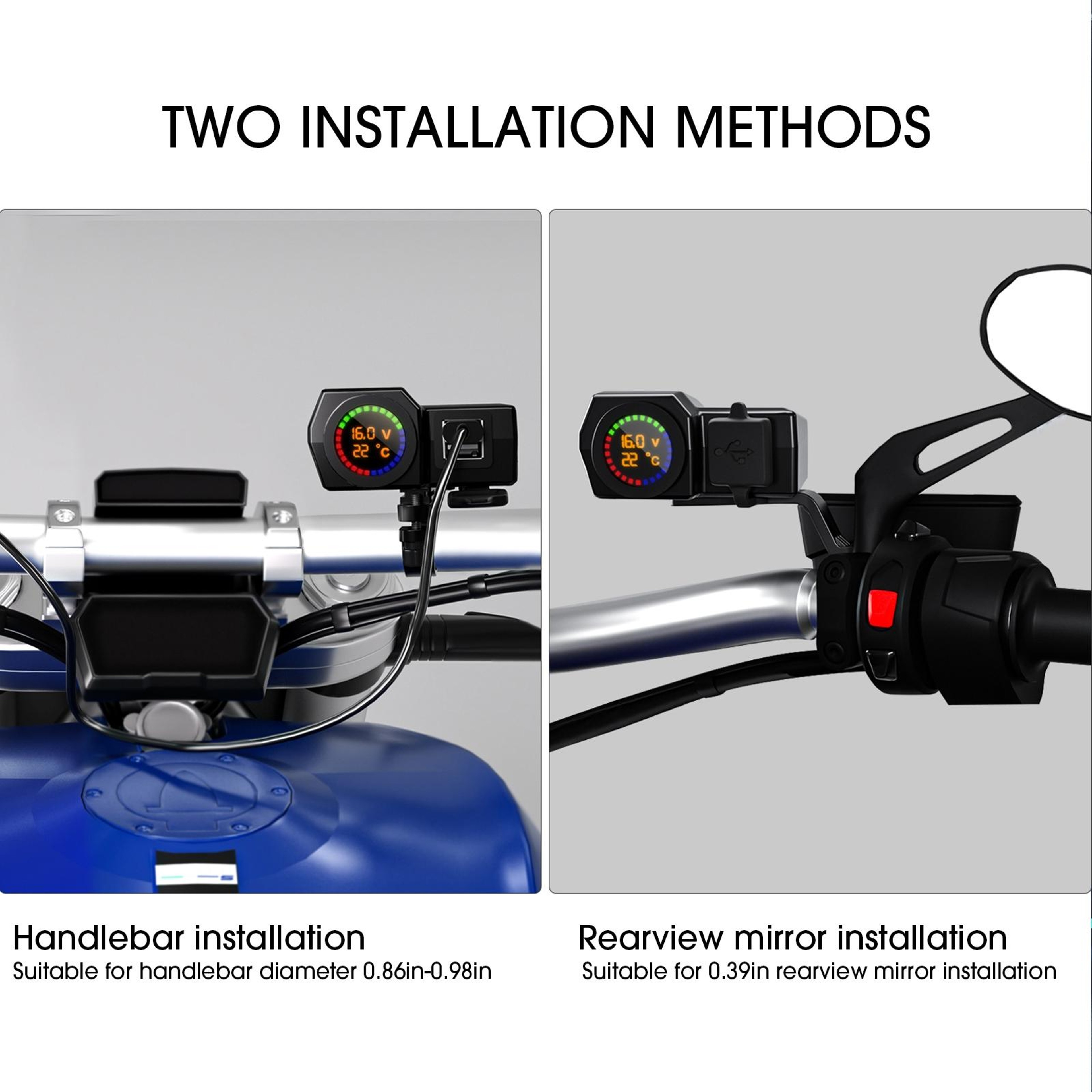 WUPP CS1747A1 Motorcycle USB Charger With Dual USB Ports Voltage Display 7