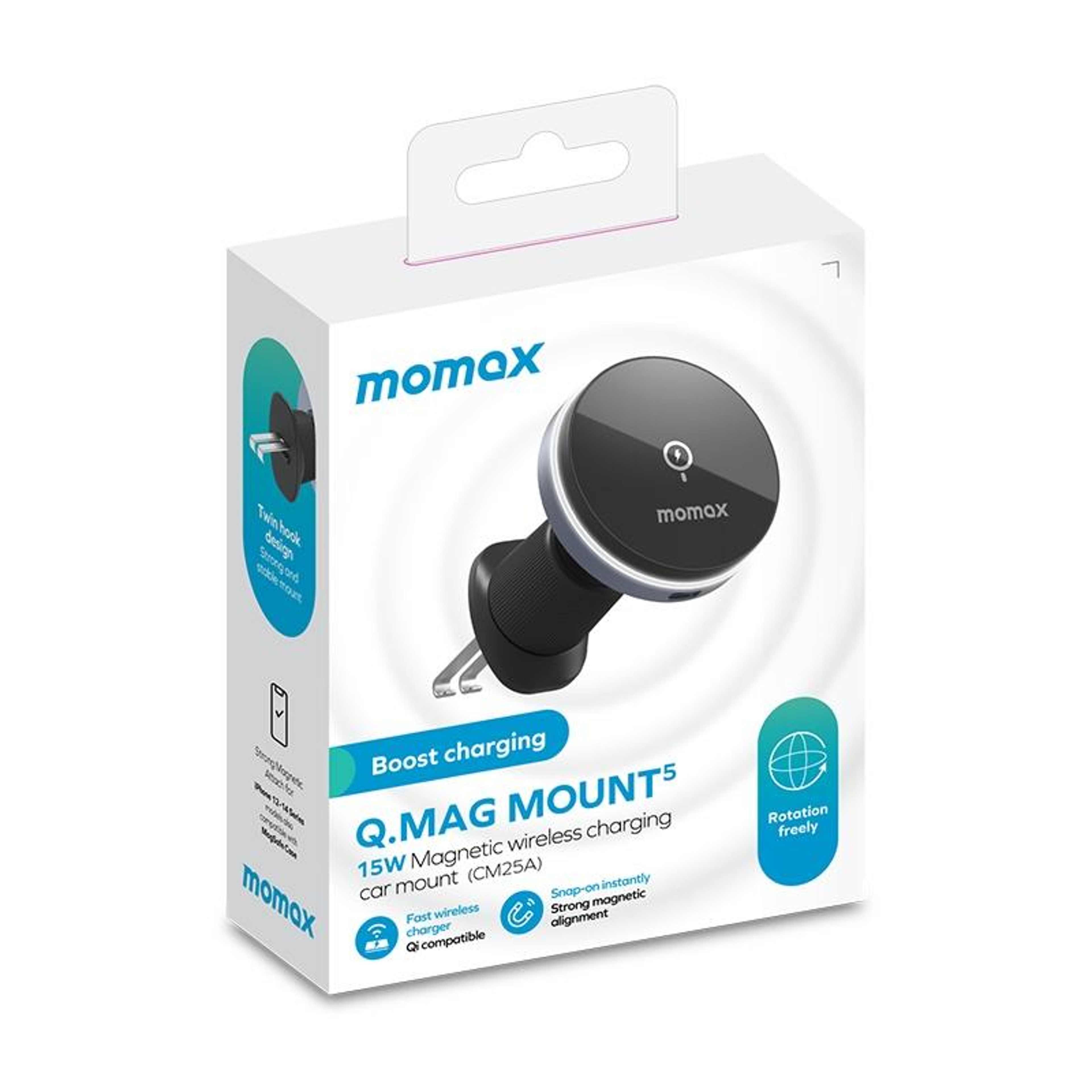MOMAX CM25A Magnetic Wireless Car Charger Mount With 15W Fast Charging 6