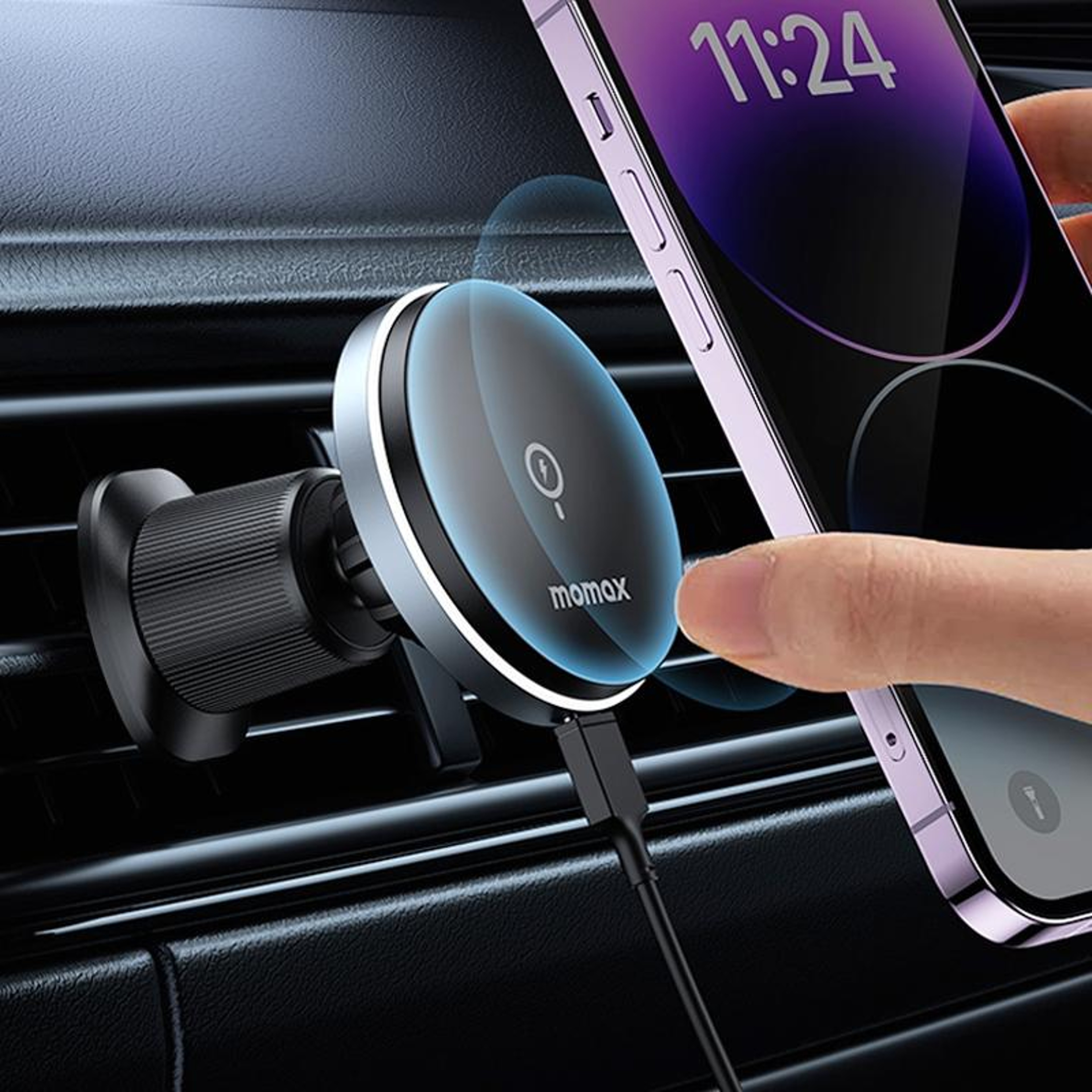 MOMAX CM25A Magnetic Wireless Car Charger Mount With 15W Fast Charging 0
