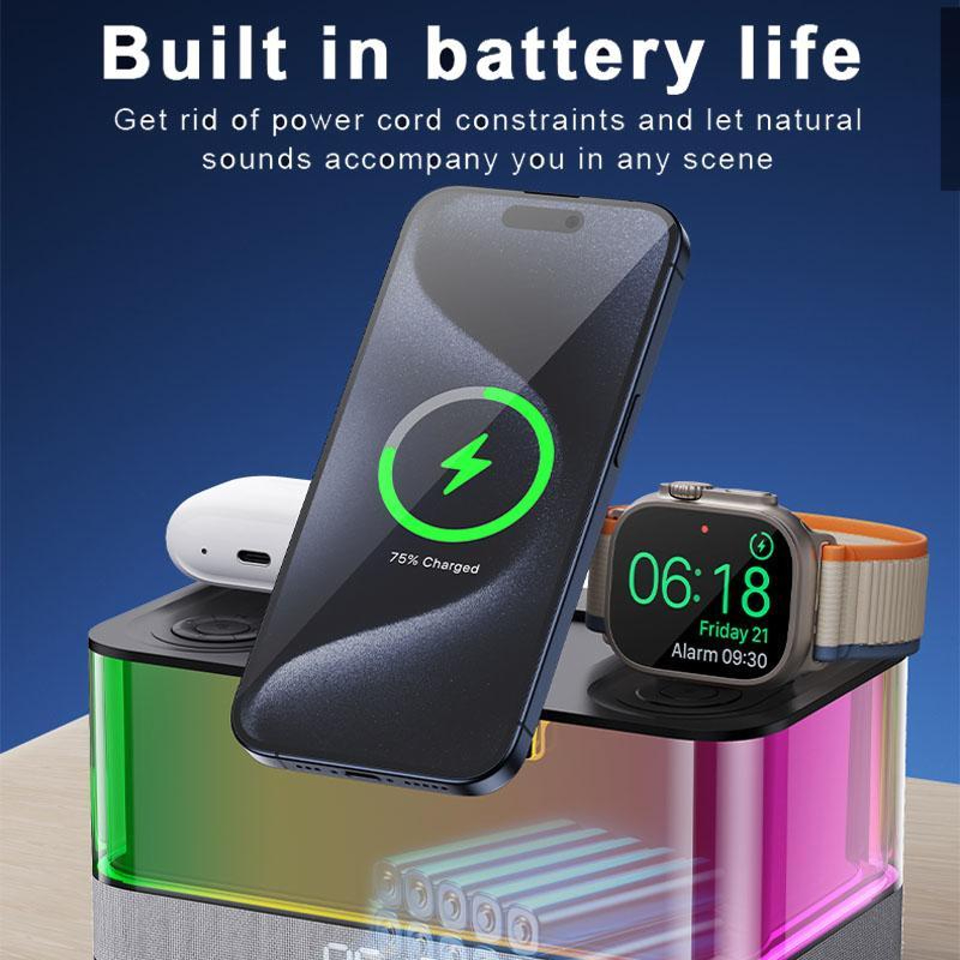 R8 3 In 1 Wireless Charger Magnetic Charging Station With Bluetooth Speaker White 5
