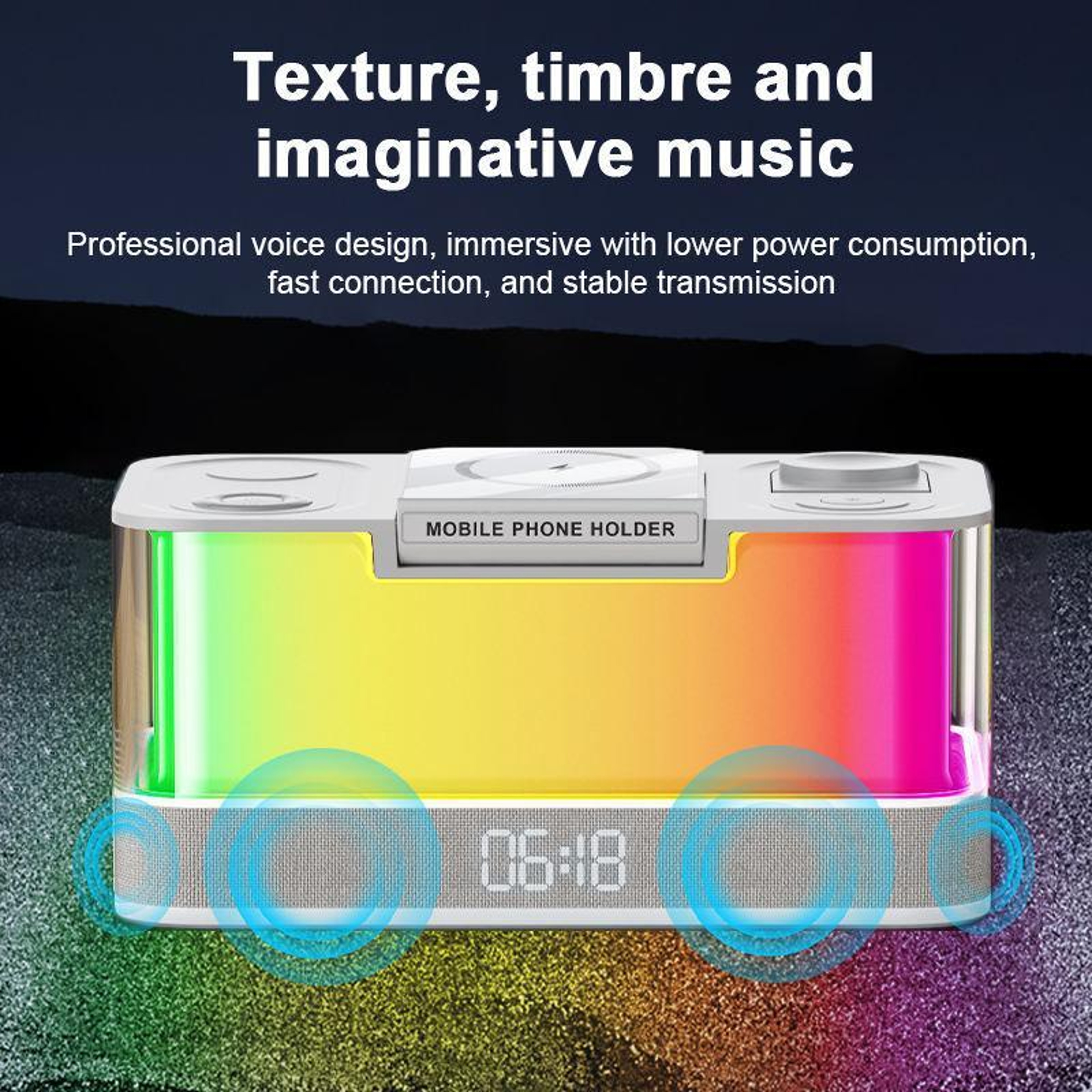 R8 3 In 1 Wireless Charger Magnetic Charging Station With Bluetooth Speaker White 8