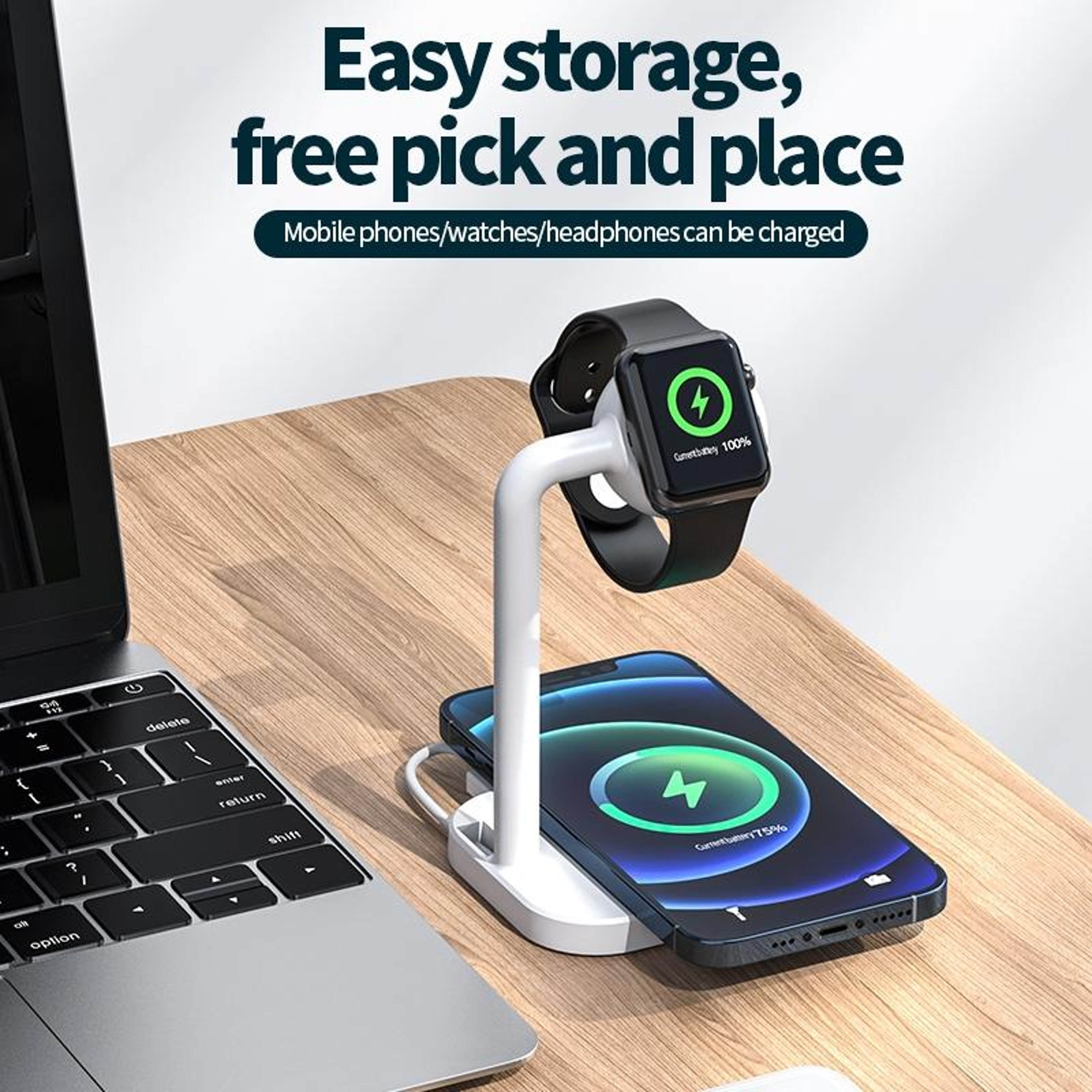 2 in 1 Wireless Charger Fast Charging Station for iPhone Apple Watch AirPods – view 3