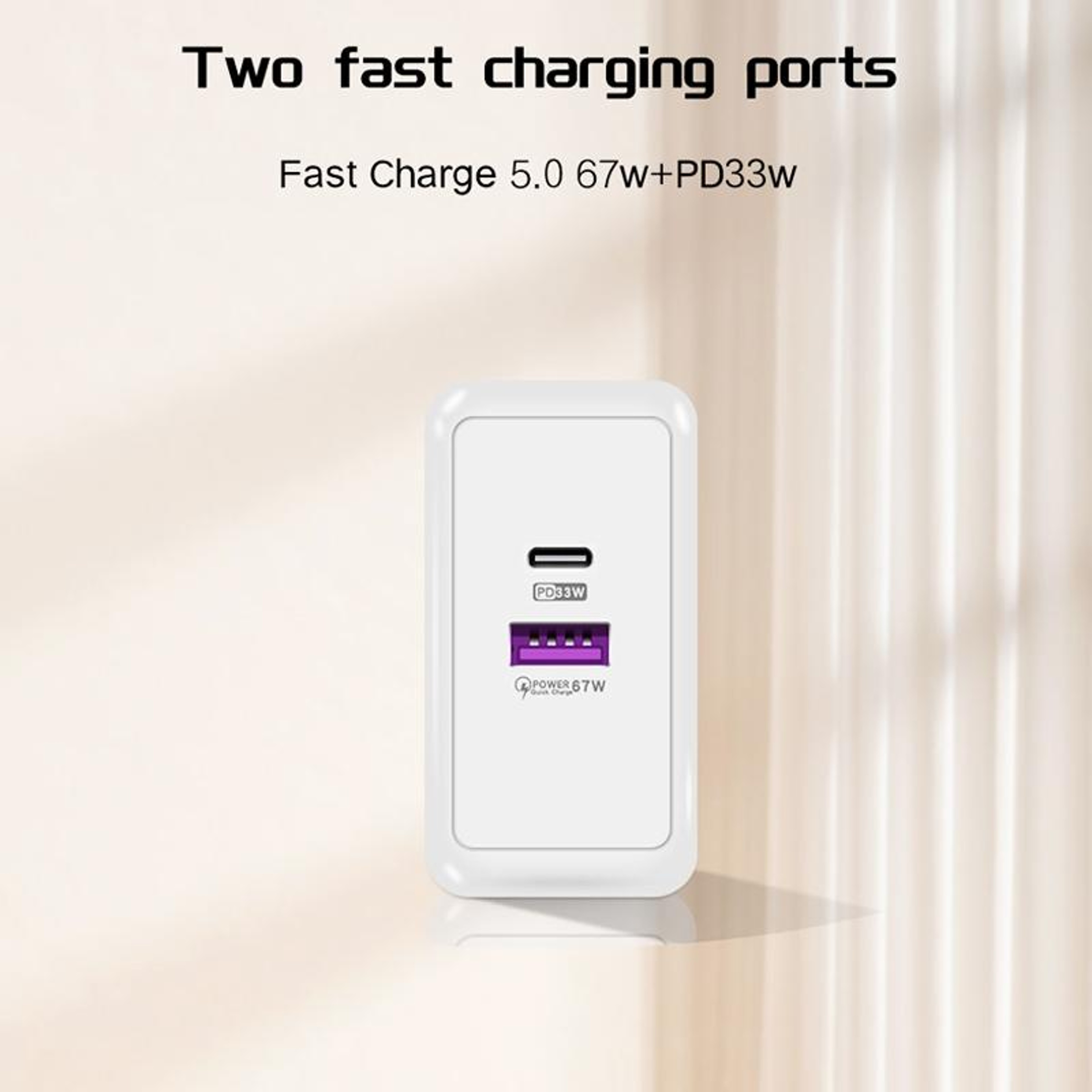 67W USB Charger With PD 33W Fast Charging QC50 Dual Port USB Wall Charger US Plug 4