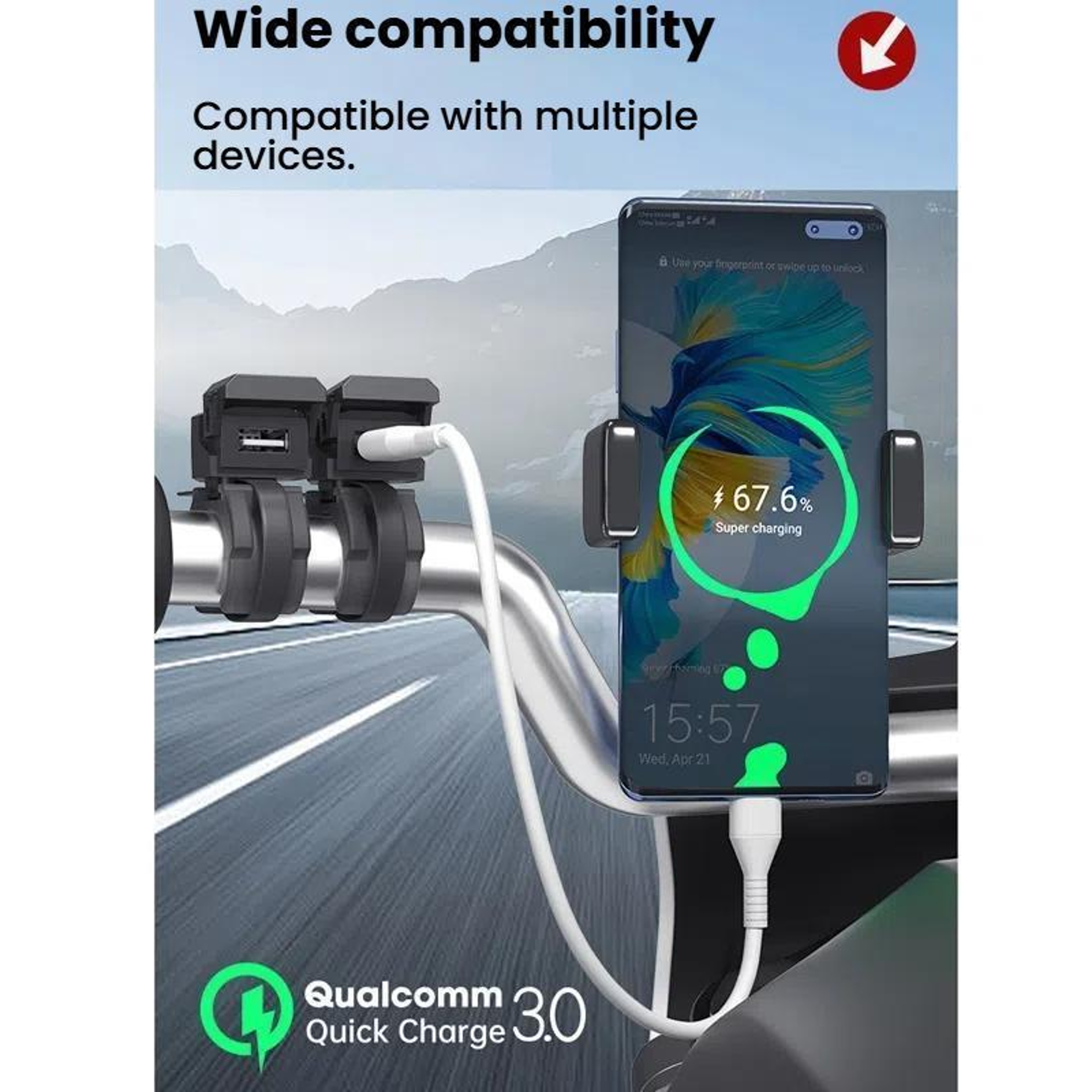WUPP Waterproof Motorcycle USB Charger With 30W PD Fast Charging Dual USB C And USB A Ports 10
